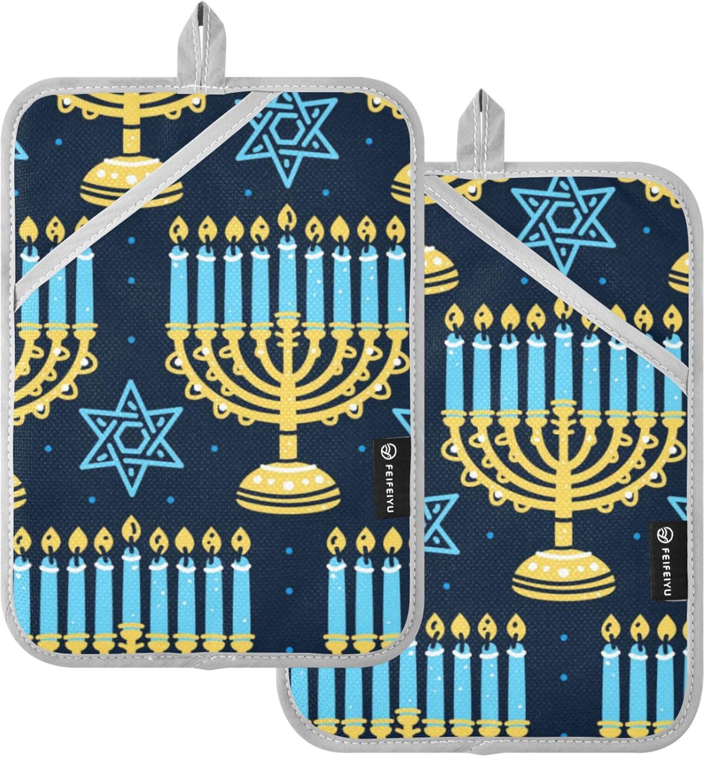 Wudan Happy Hanukkah Candelabra Candles 2 Pack Heat Resistant Potholders for Kitchen