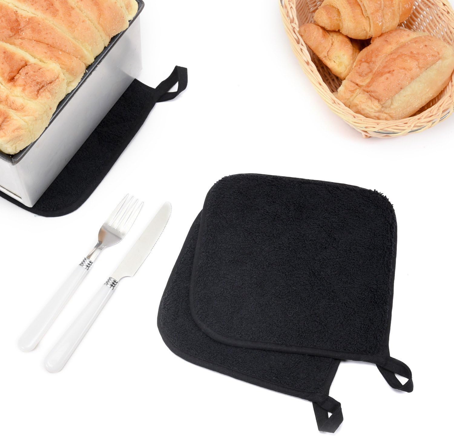 Lifaith 100 Cotton Terry Potholder Set of 5 Heat Resistant Black