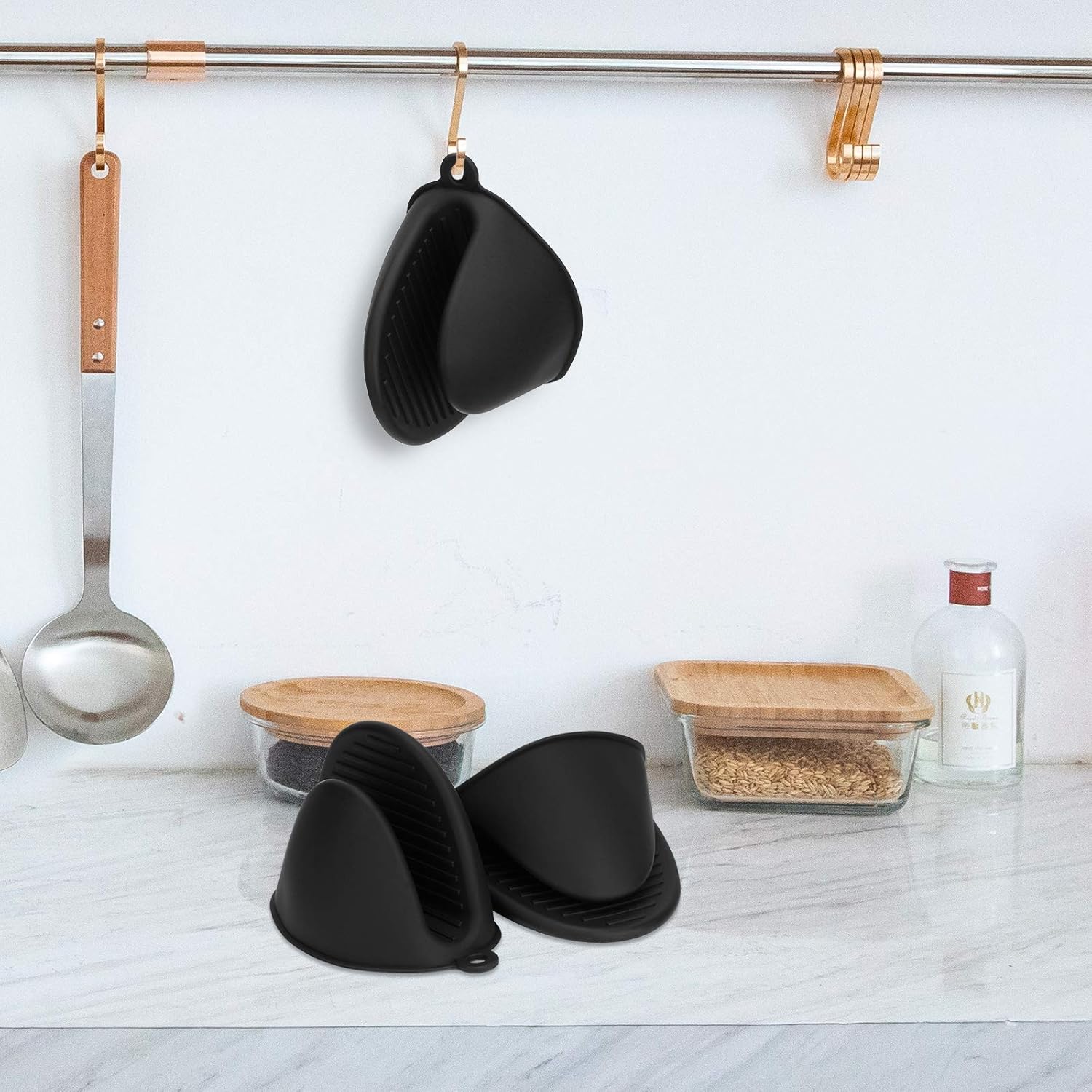 Tifanso Silicone Oven Mitts Set 1 Pair Black