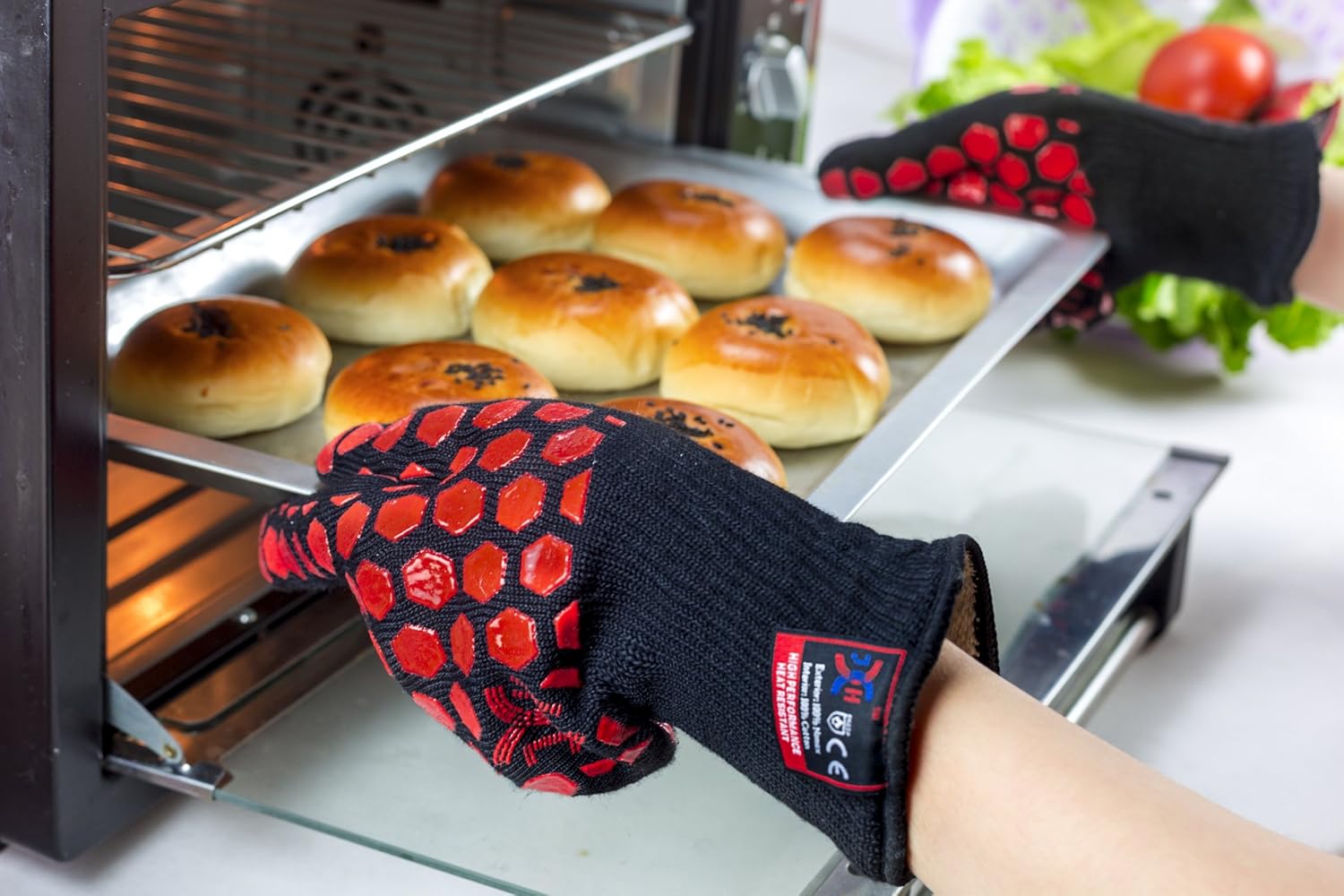 J H Heat Resistant Oven Glove 932F 2 Layers Silicone 1 Pair