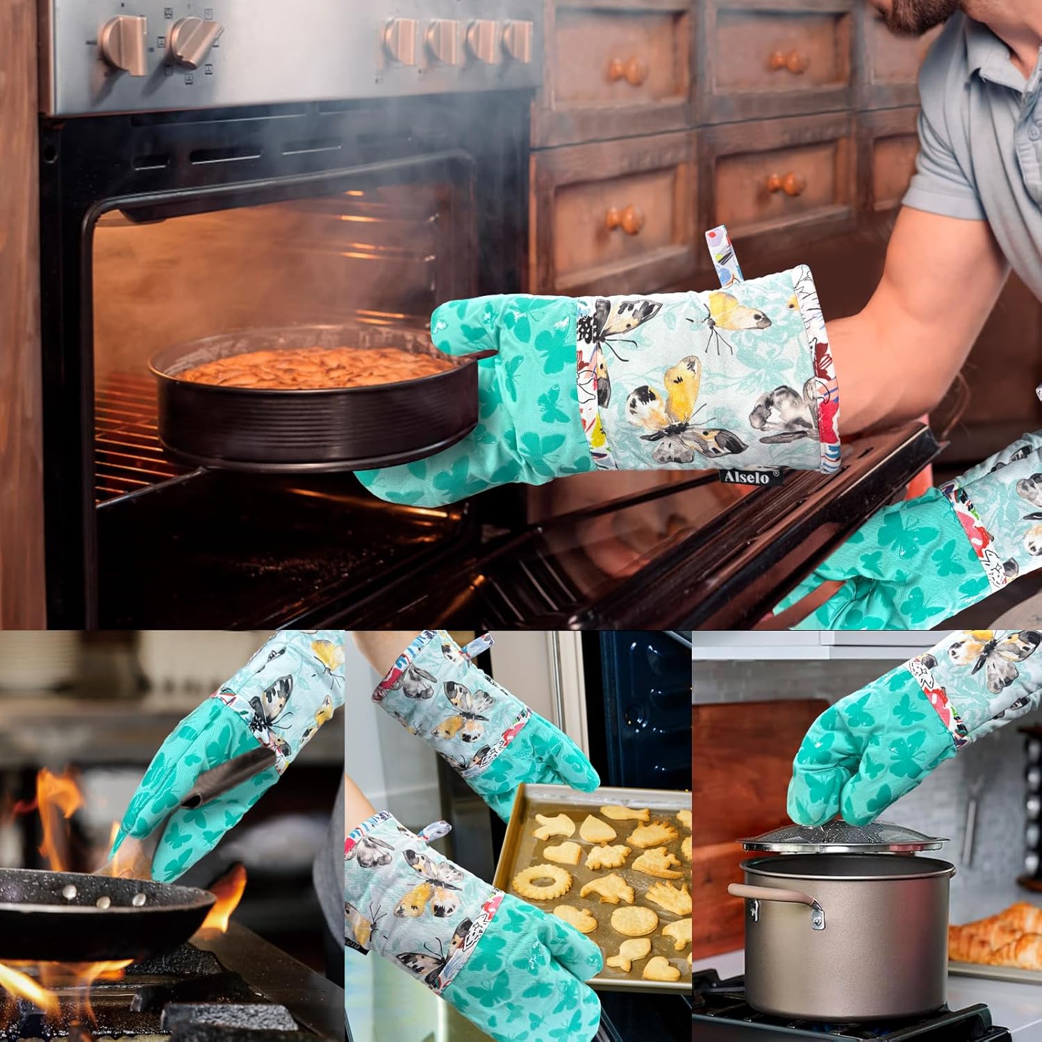 Heat-Resistant Oven Mitts with Anti-Slip Quilted Linings