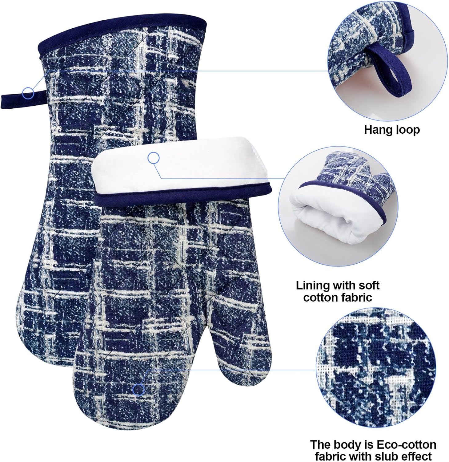 Alselo Oven Mitts and Pot Holders Set of 5 with Cooking Apron Navy