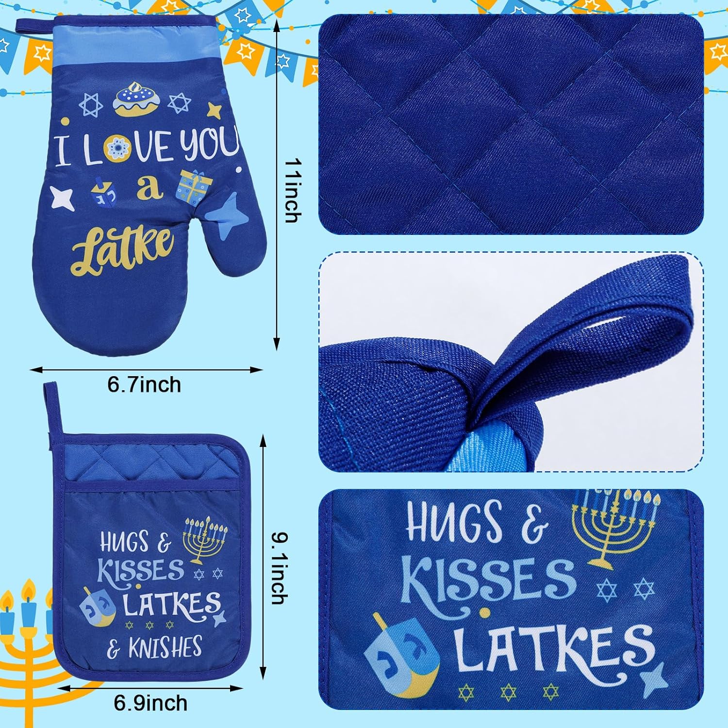 Ziliny Hanukkah Apron Mitts Towels Set for Kitchen
