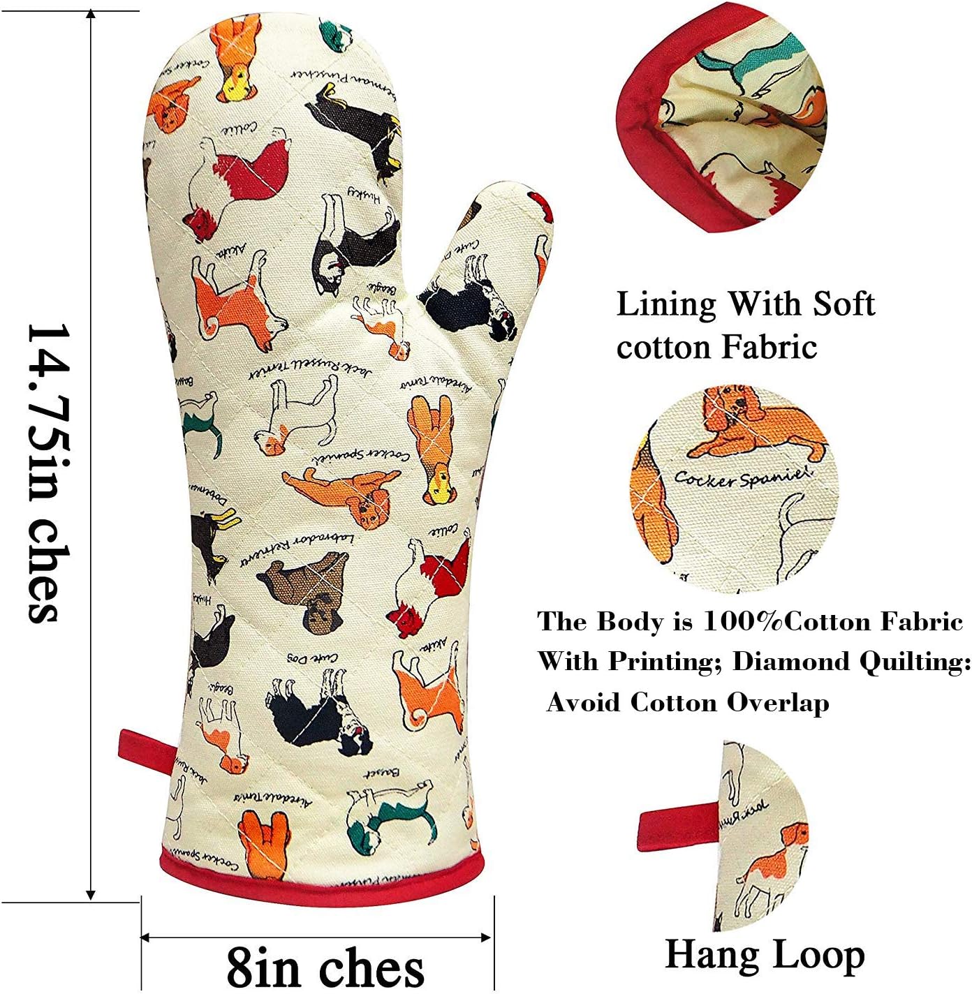 Cotton Oven Mitts Dog Flower Design 1 Pair Heat Resistant
