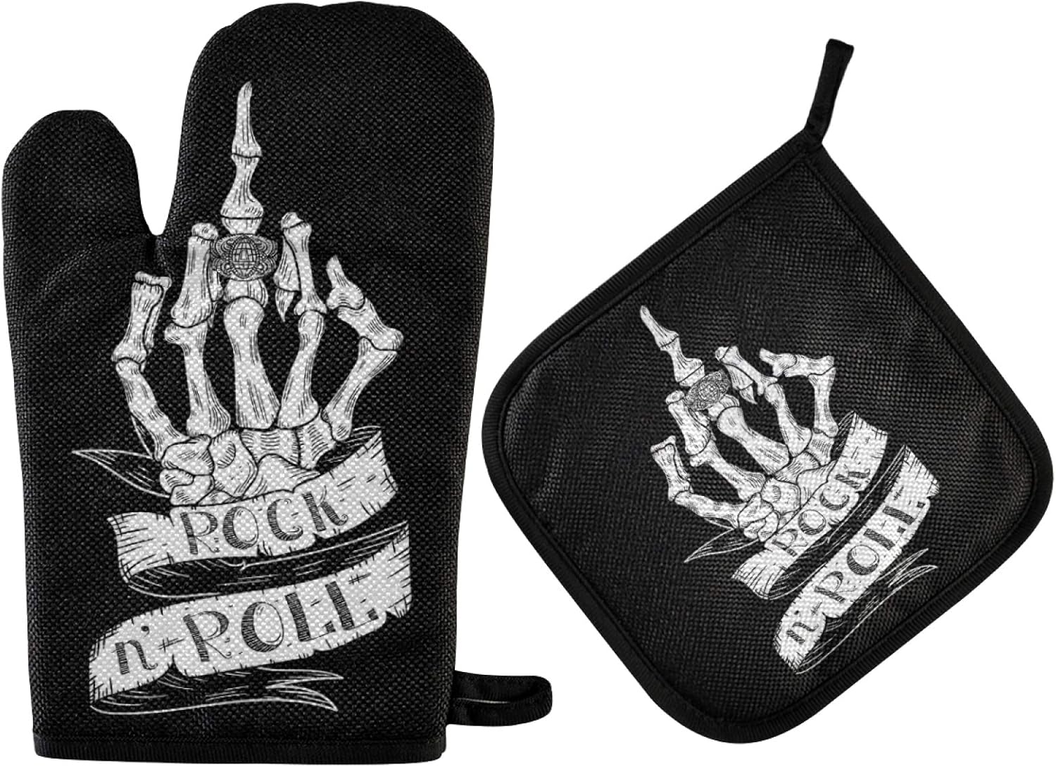 Skull Rock Roll Halloween Oven Mitts Set