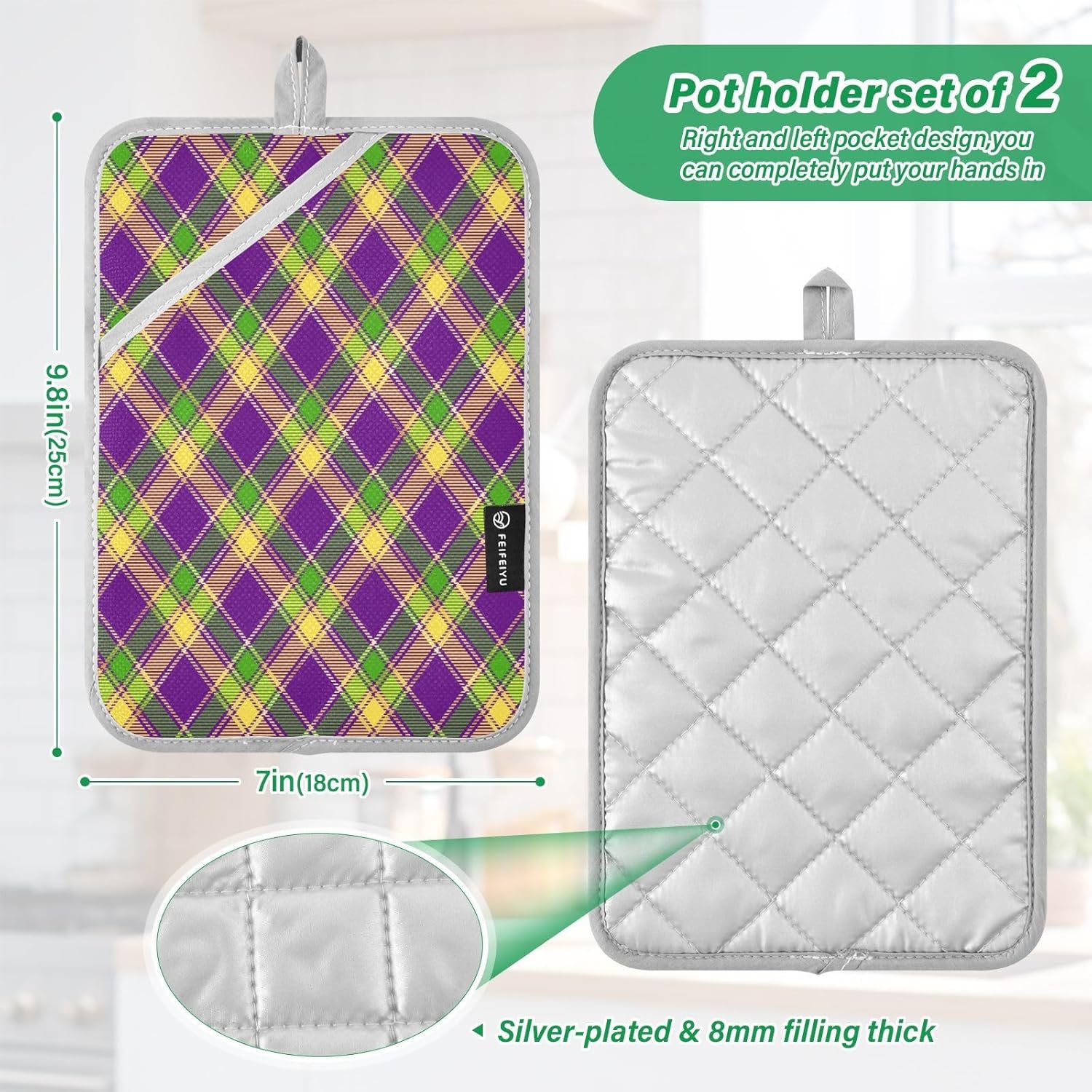 Mardi Gras Plaid Pot Holder 2-Pack