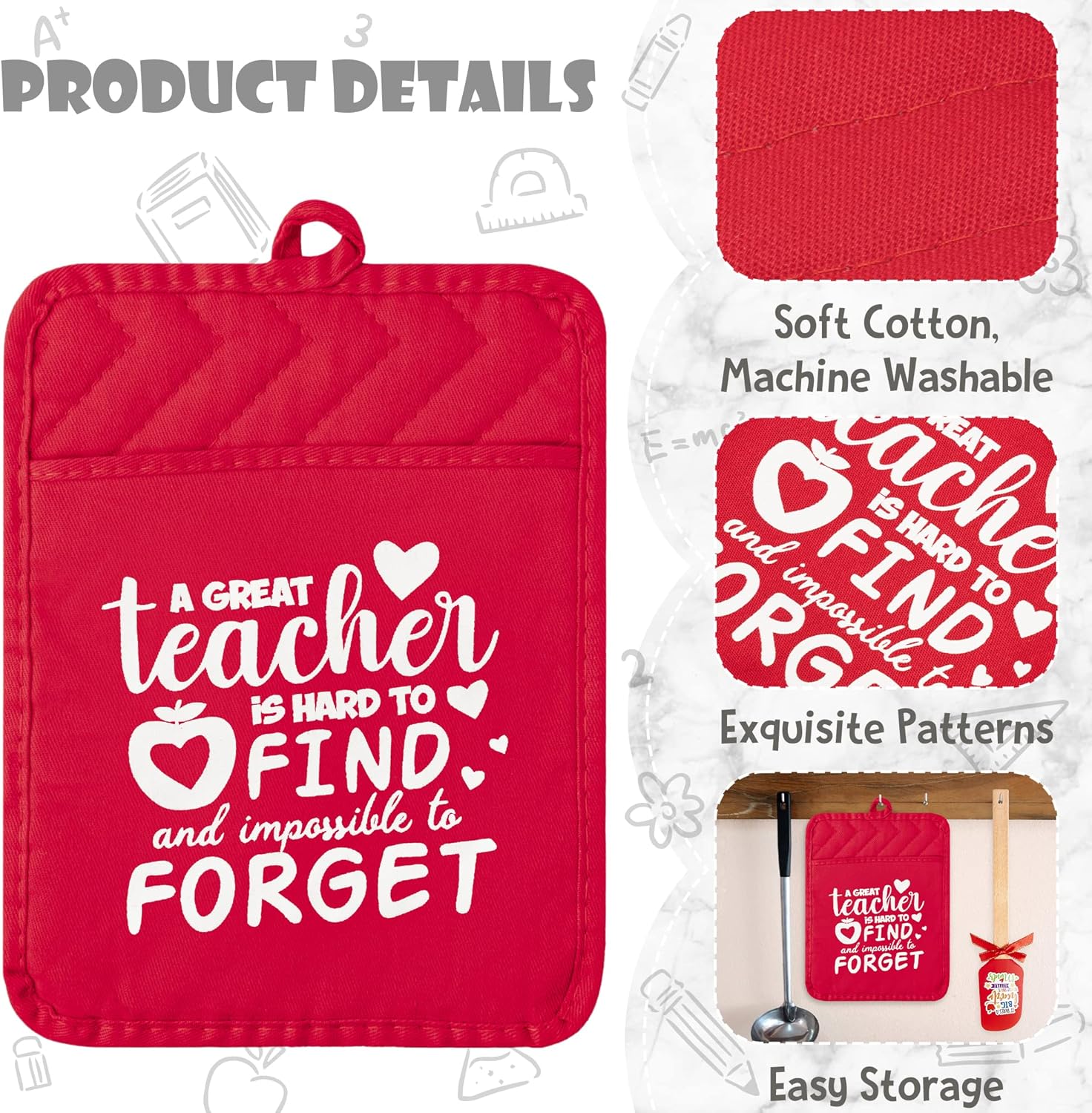 R HORSE Teacher Appreciation Gift Pot Holder Set with Silicone Spatula