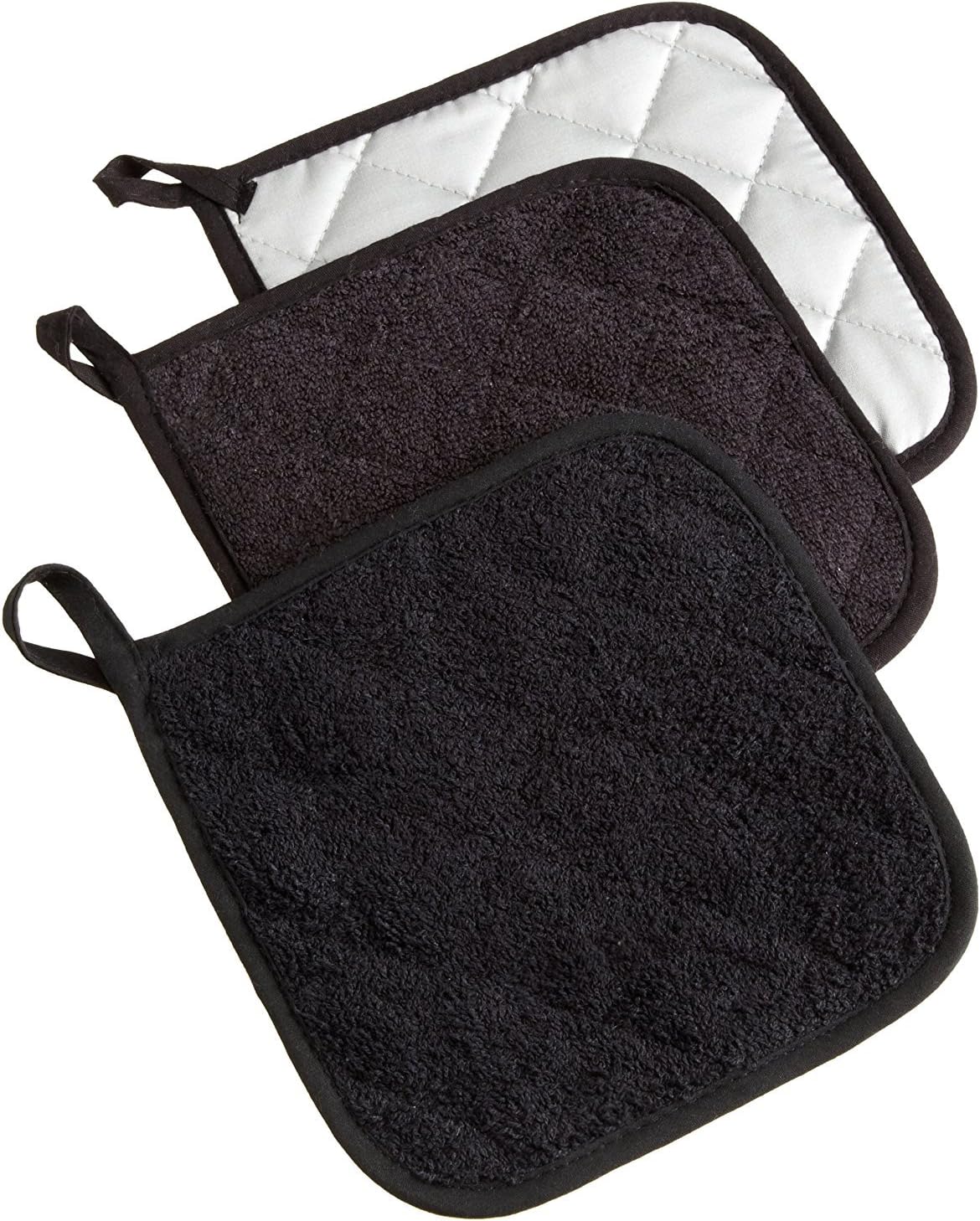 Versatile Safe 3-Piece Cotton Potholders Set Black
