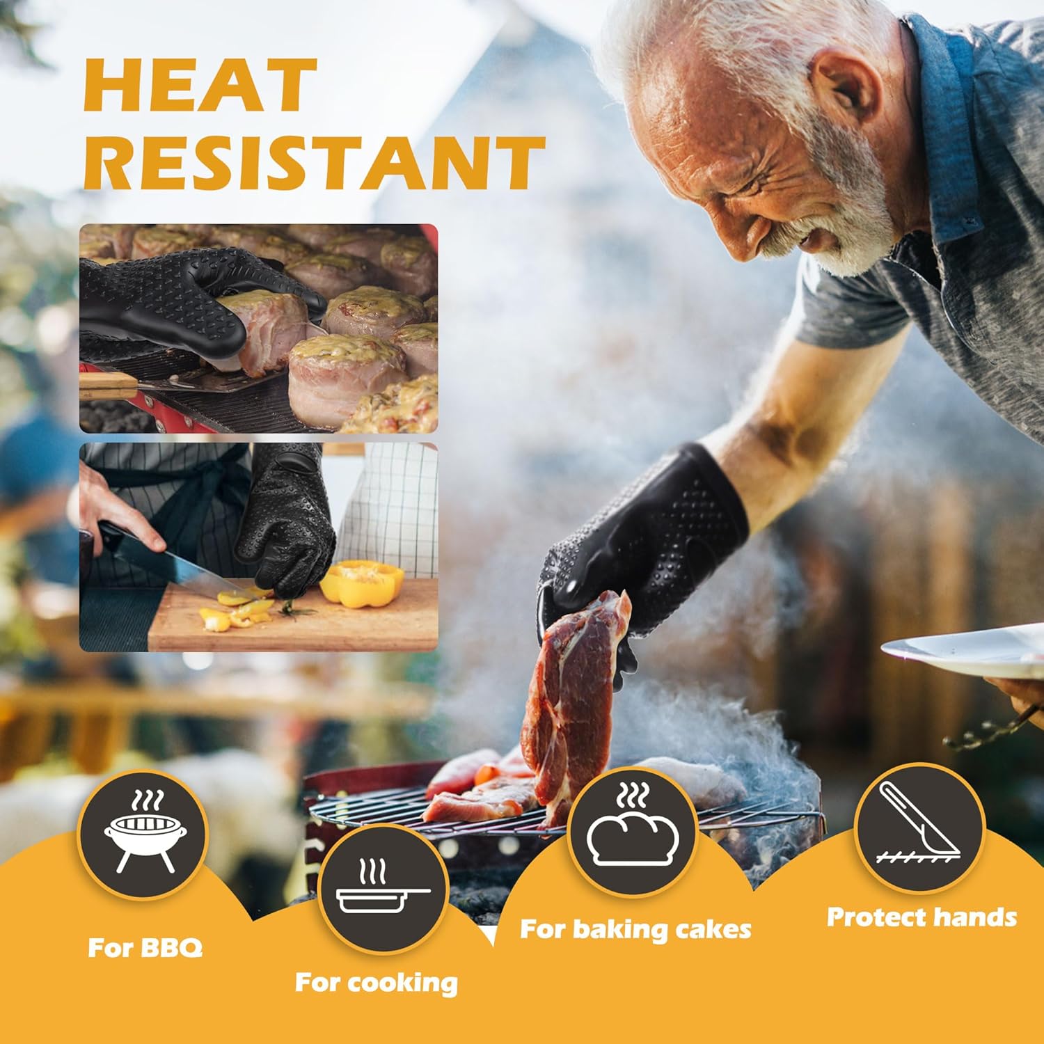 2-Piece Silicone Oven Mitts Heat-Resistant 500 Degrees