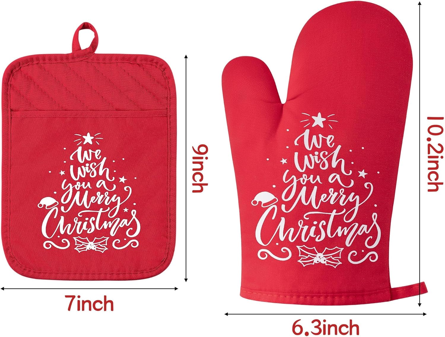 GROBRO7 6Pcs Christmas Oven Mitts Pot Holders Machine WashablePersonalized for Holidays