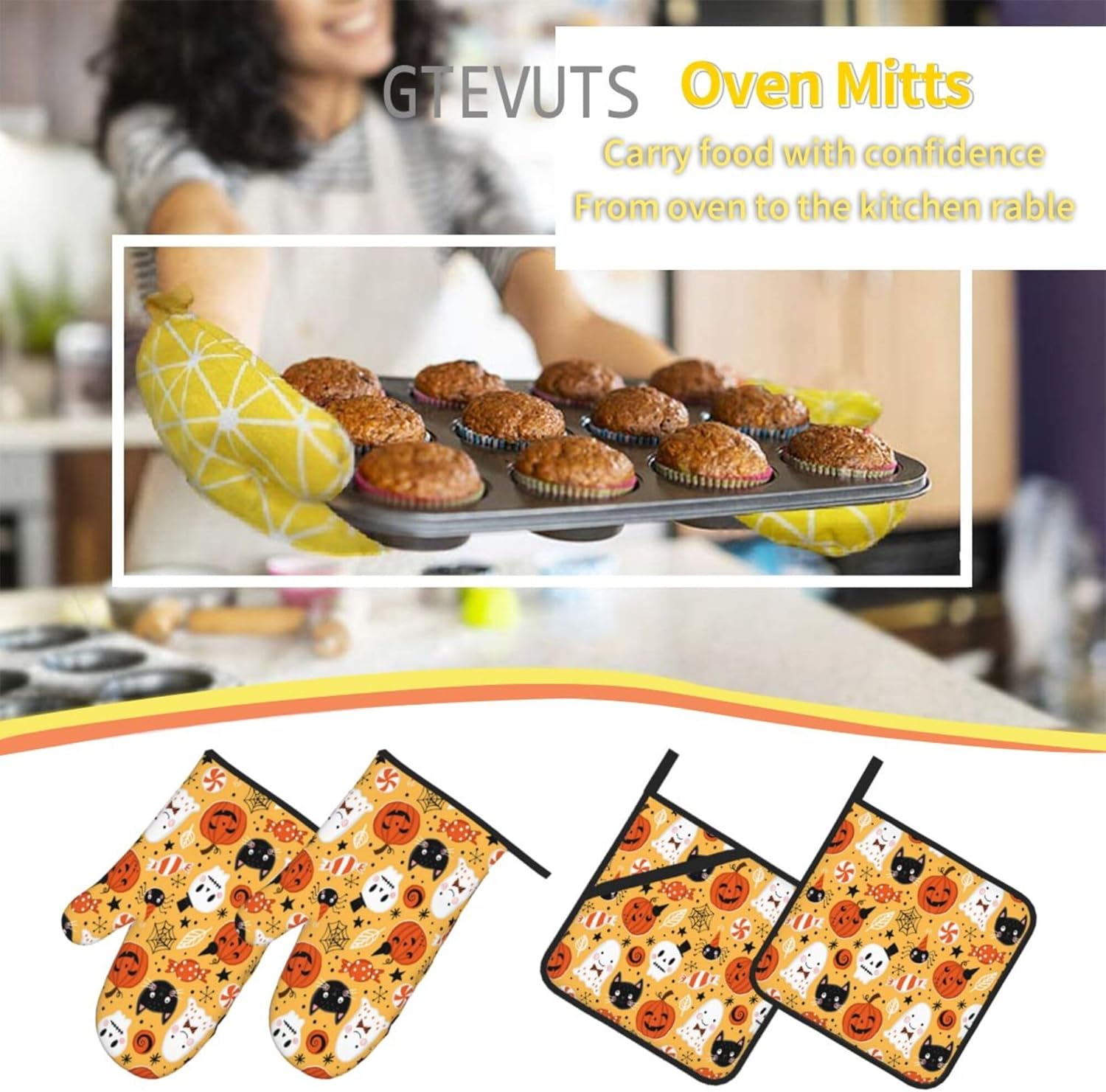 Halloween Spooky Ghost Skull Oven Mitts