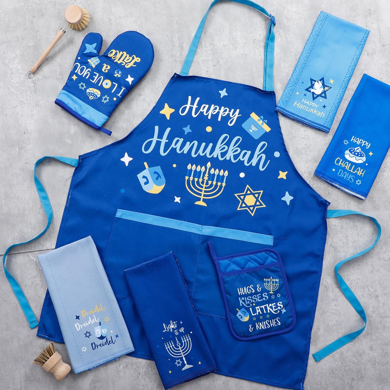Ziliny Hanukkah Apron Mitts Towels Set for Kitchen