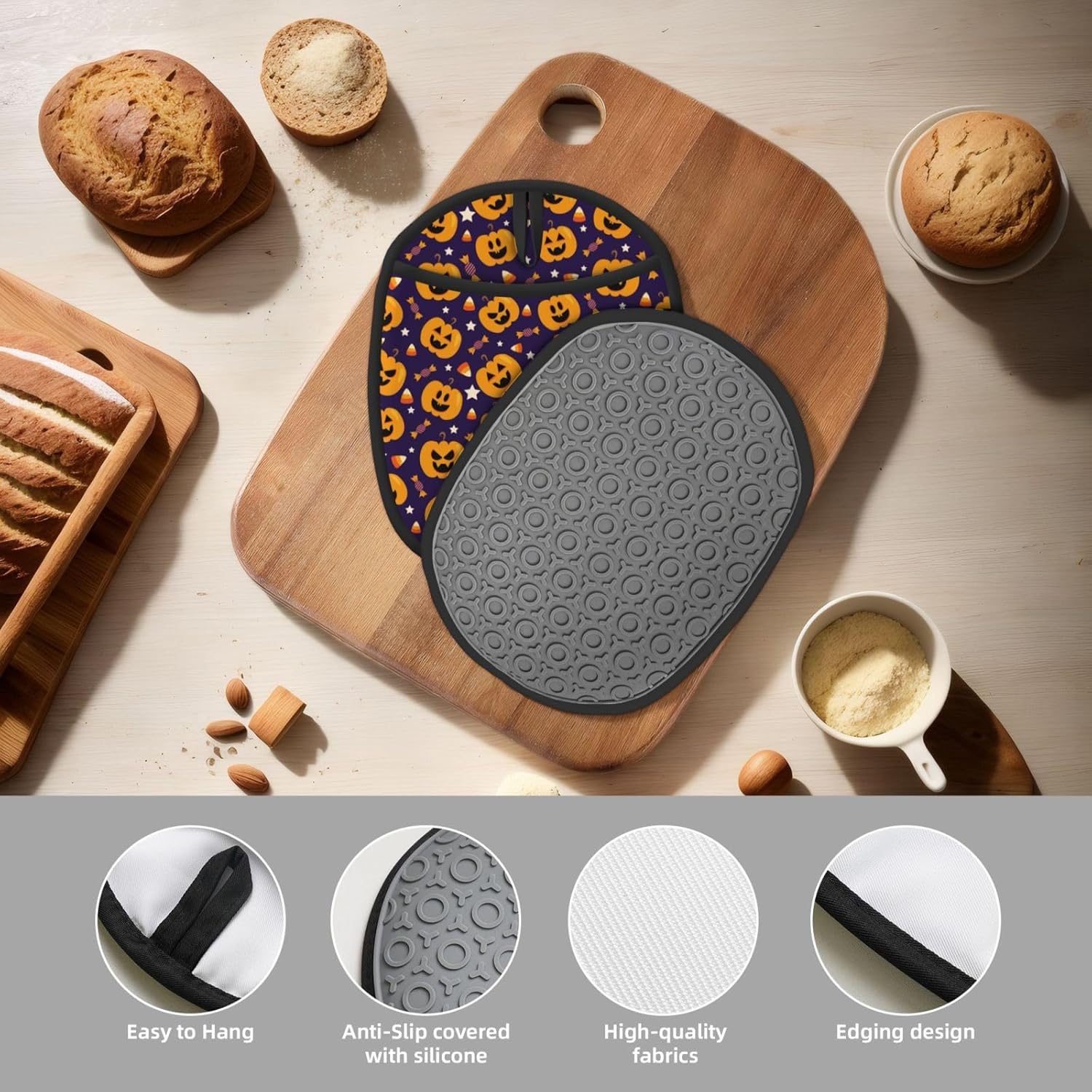Premium Silicone Pot Holders for Halloween - Heat-Resistant with Loop