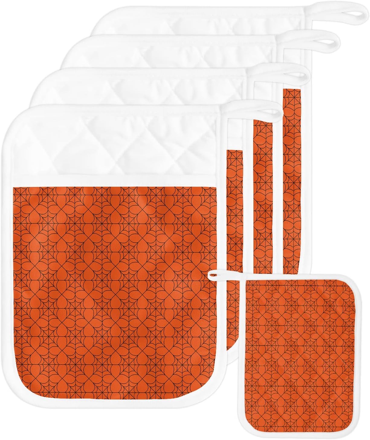 Halloween Geometric Potholders Set of 5 with Hook Heat-Resistant Kitchen Pots Dishes