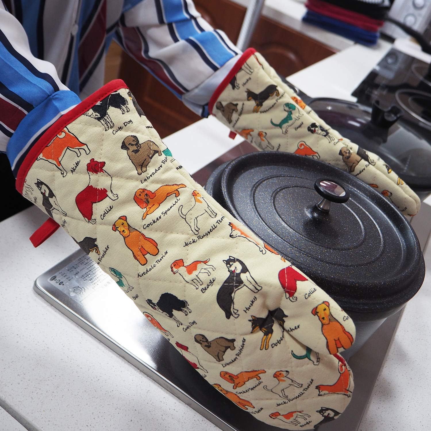 Cotton Oven Mitts Dog Flower Design 1 Pair Heat Resistant
