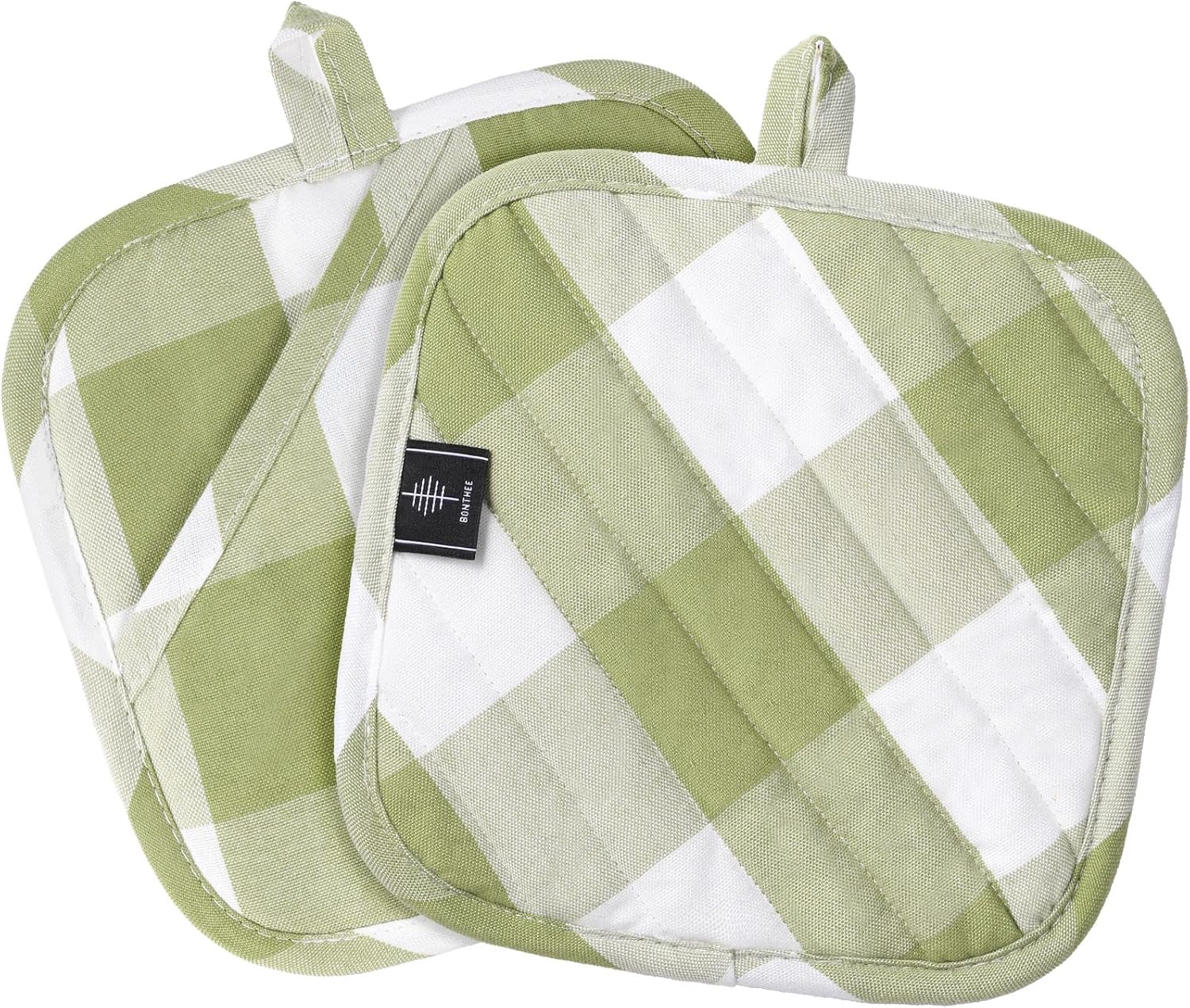 BONTHEE Green Plaid Pot Holders - 2PCS Heat Resistant Kitchen Potholders