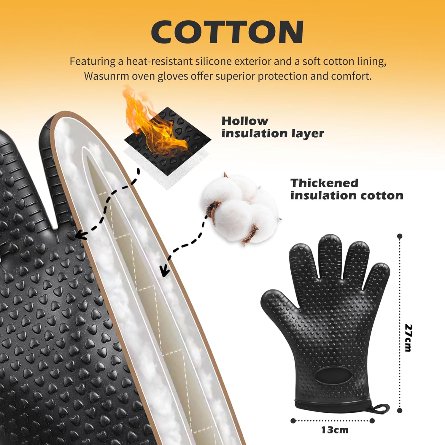 2-Piece Silicone Oven Mitts Heat-Resistant 500 Degrees