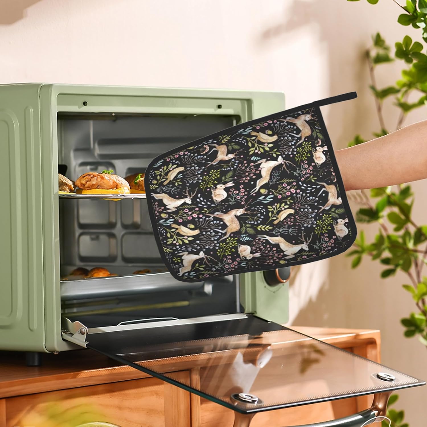 2PCS Forest Deer Potholders Heat-Resistant