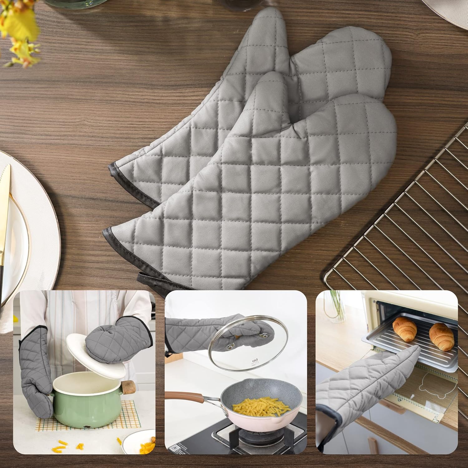 Flame Resistant Heat-Resistant Quilted Oven Mitt Set