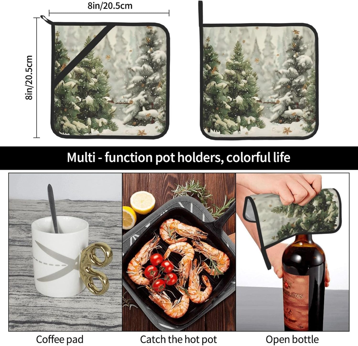 Winter Christmas Tree Pot Holder Set of 2