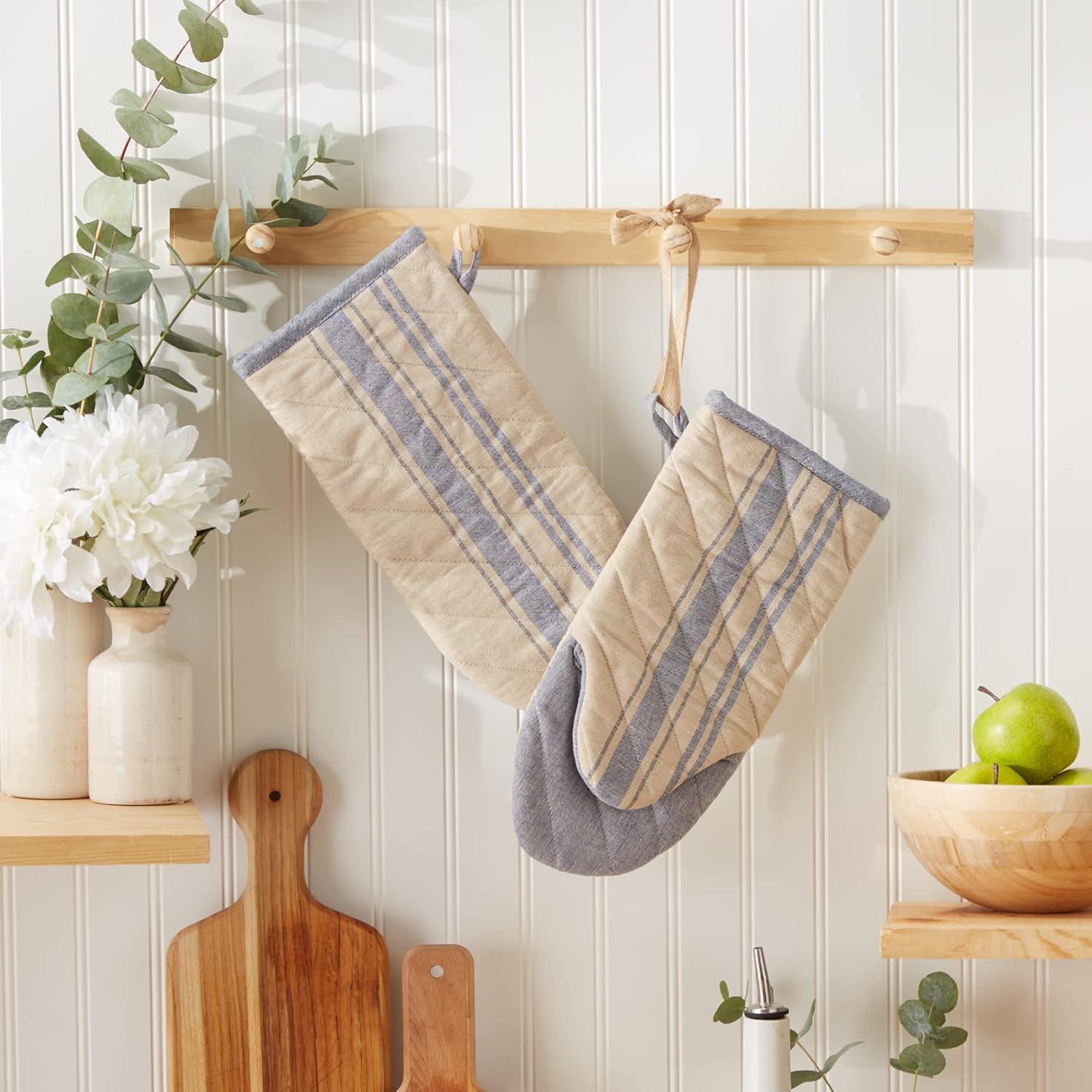 DII French Stripe Oven Mitts Nautical Blue 2 Count