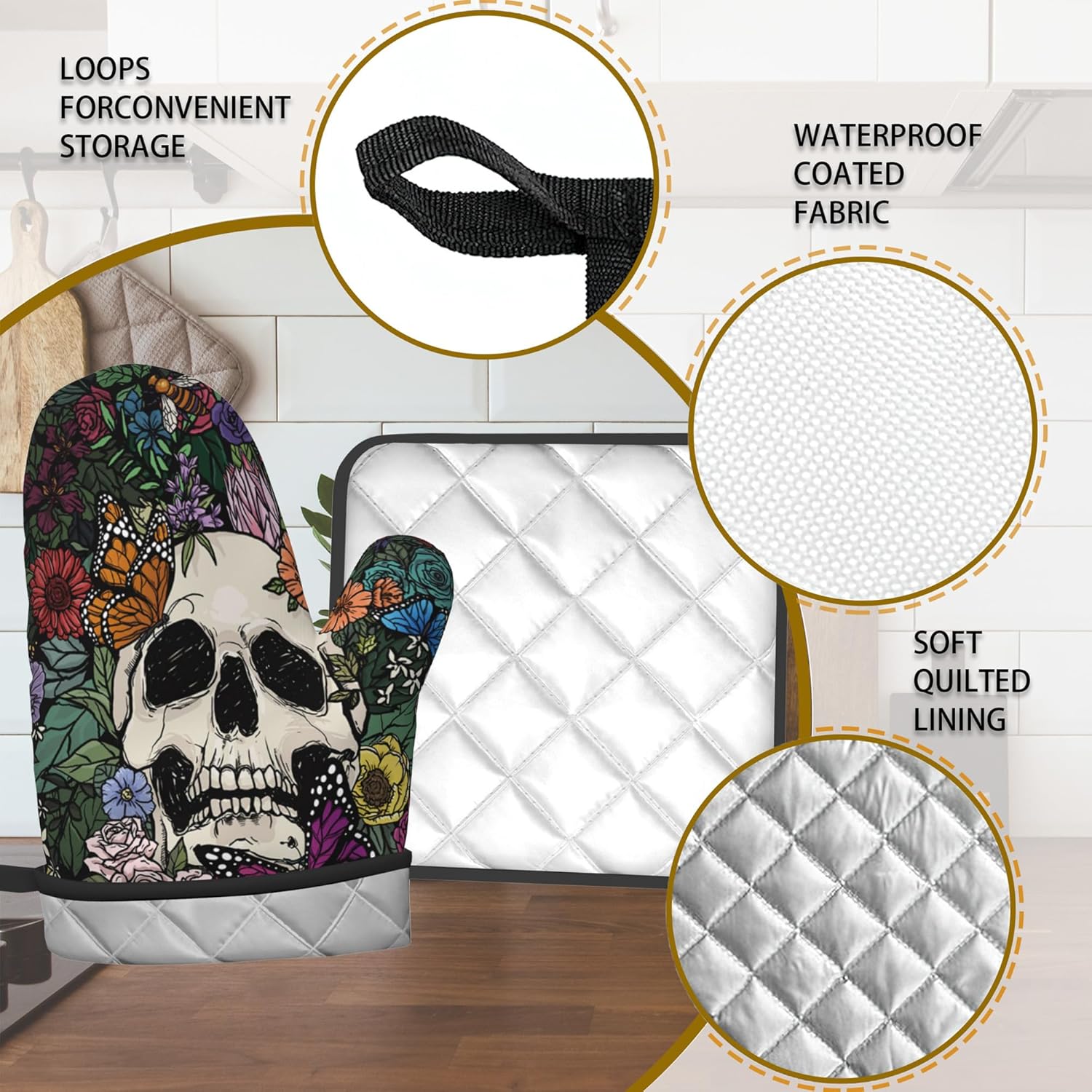 Gothic Skull Pot Holders Oven Mitts