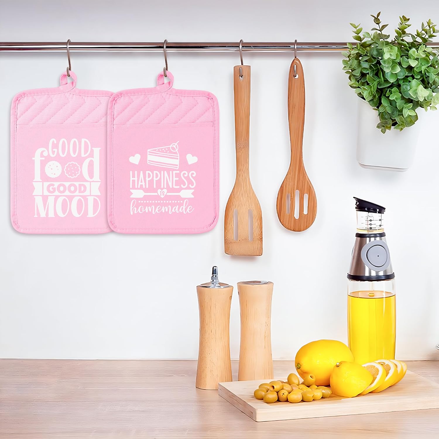 GROBRO7 5-Piece Gradient Pink Cotton Potholders Set