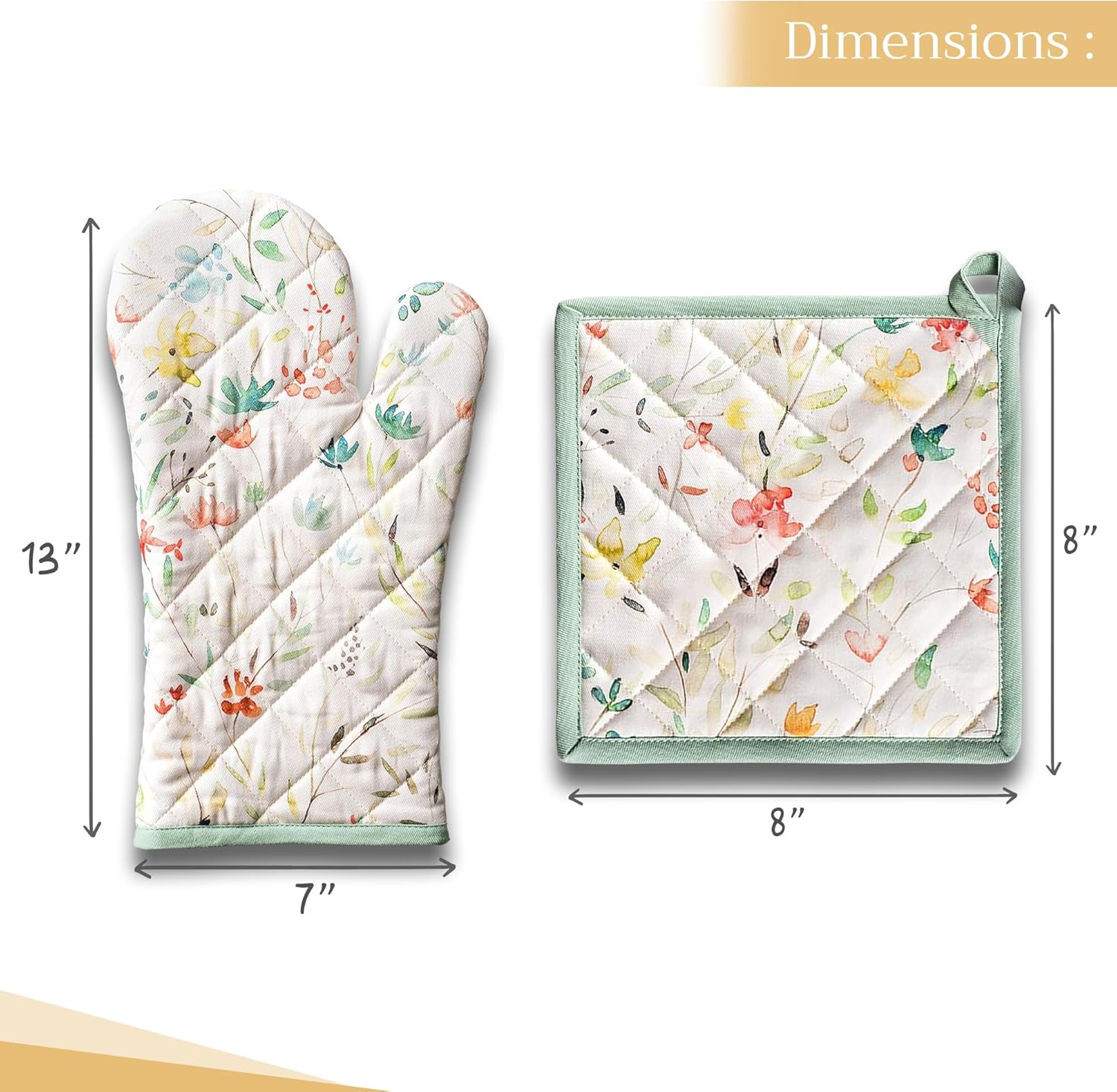 Maison dHermine 100 Cotton Oven Mitt Pot Holder Set - Heat Resistant Soft Durable