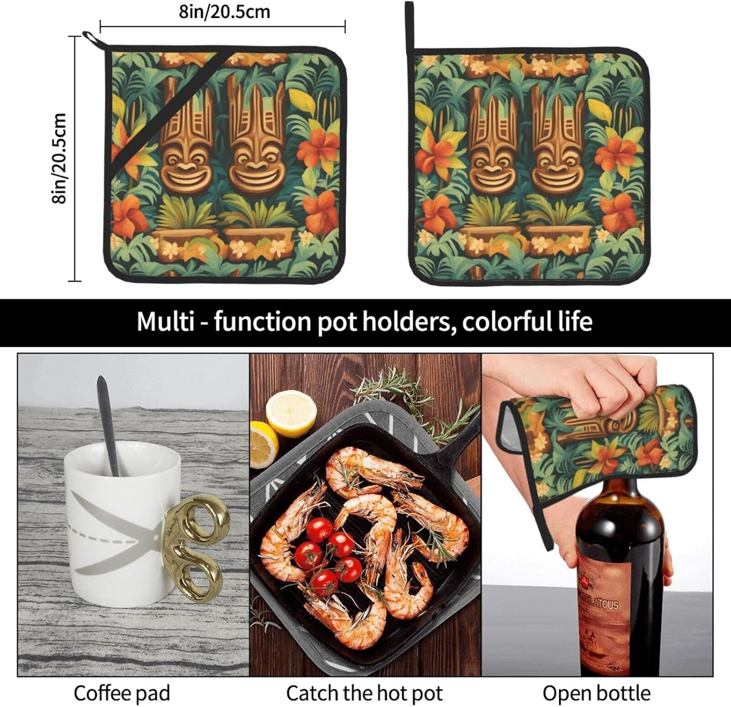 Aloha Tiki Pattern - Heat-Resistant Potholders - BBQ Kitchen Essentials