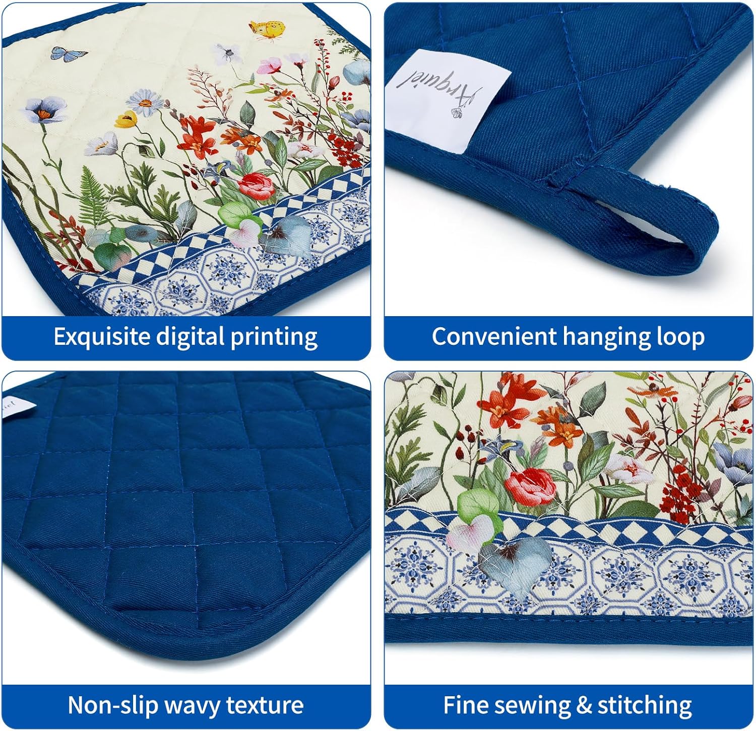 Retro Wildflowers Oven Mitt Set Heat-Resistant Cooking Tools for Kitchen Use