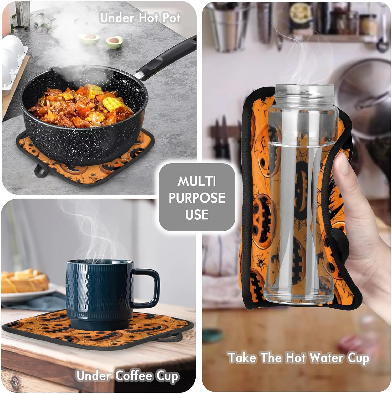 Halloween Spider Web Pumpkin Oven Mitts and Pot Holders Set
