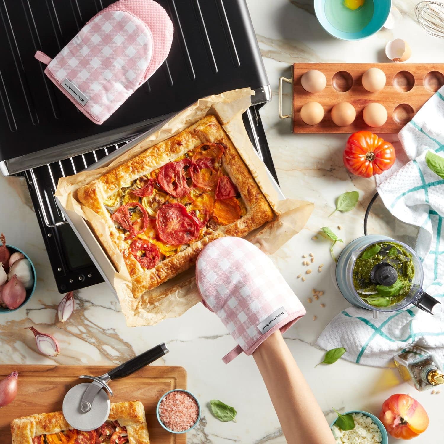 KitchenAid Gingham Mini Oven Mitts 2-Pack Dried Rose 1