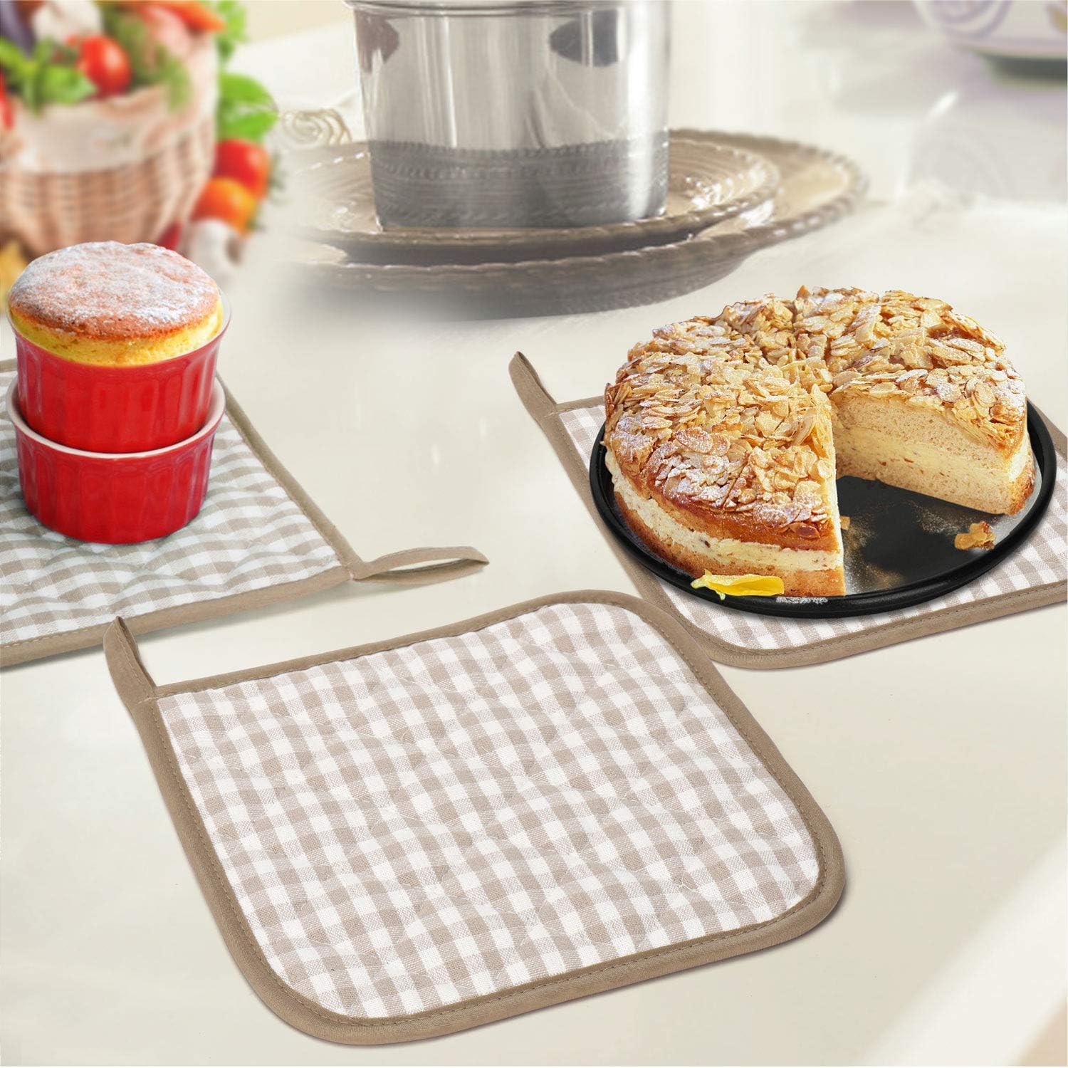 Jennice House 5pc Heat Resistant Cotton Oven Mitts and Pot Holders Set