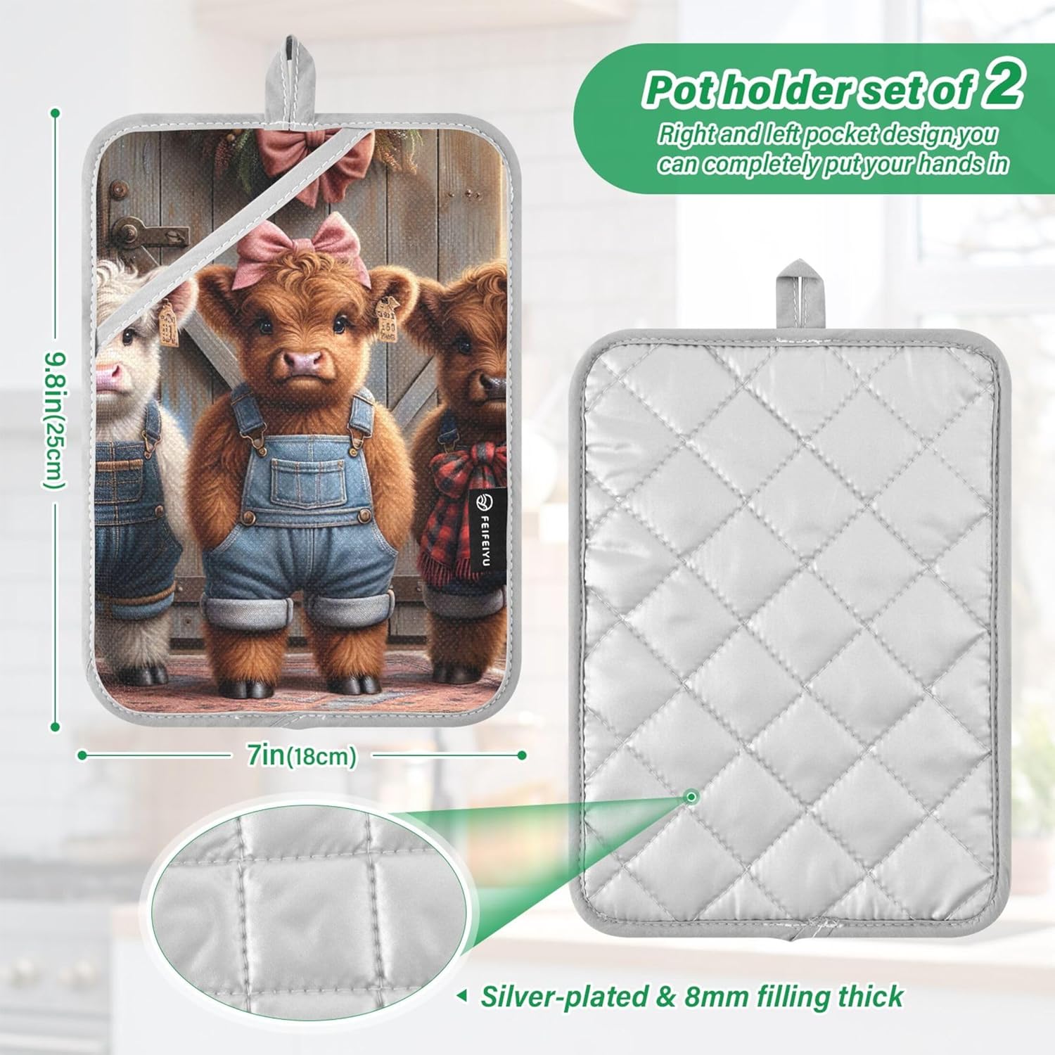 Funny Highland Cows Cute Heat Resistant Potholder Set of 2