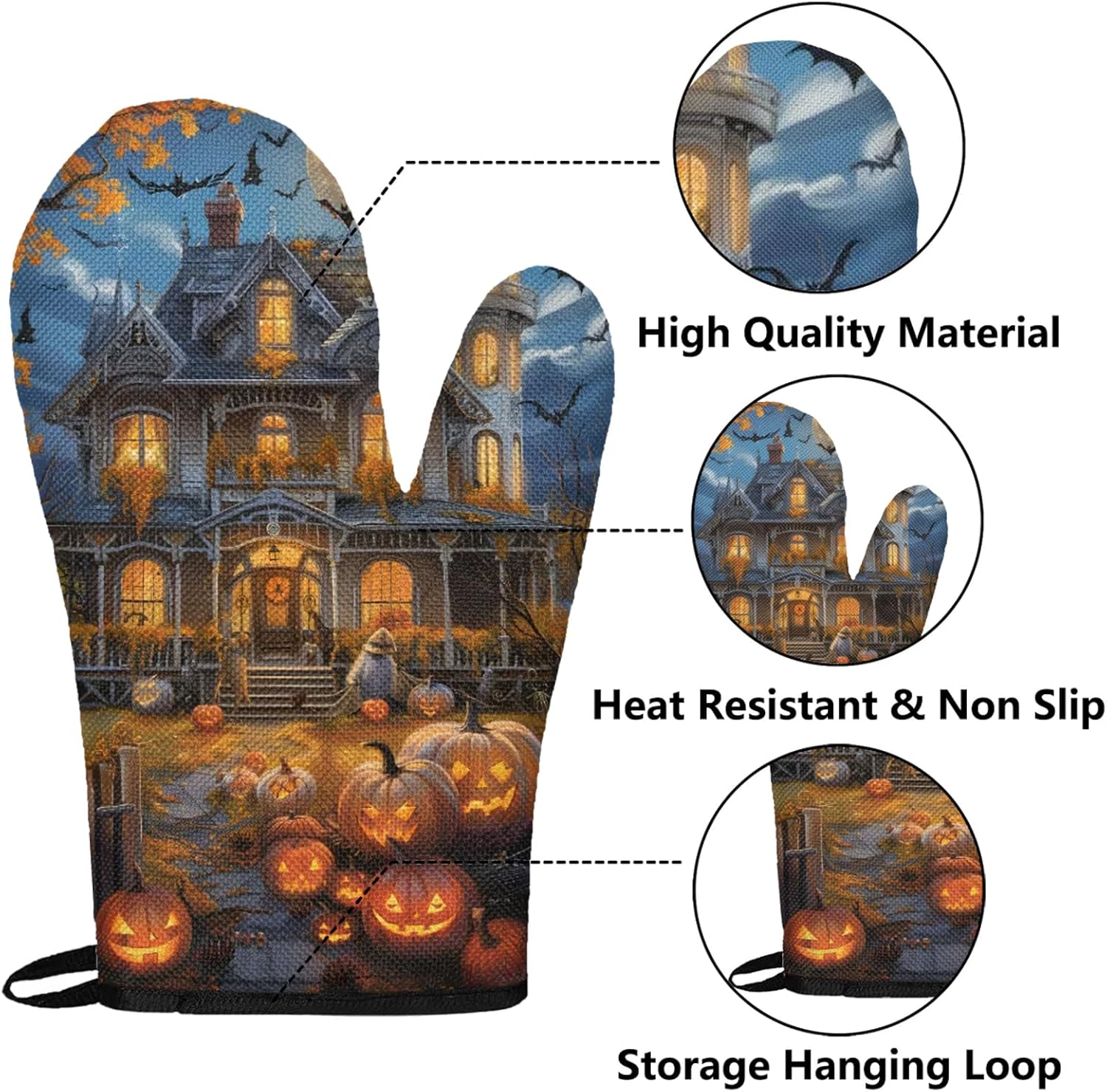 TropicalLife Halloween Pumpkin Moon Oven Mitts and Pot Holders 4Pcs Set