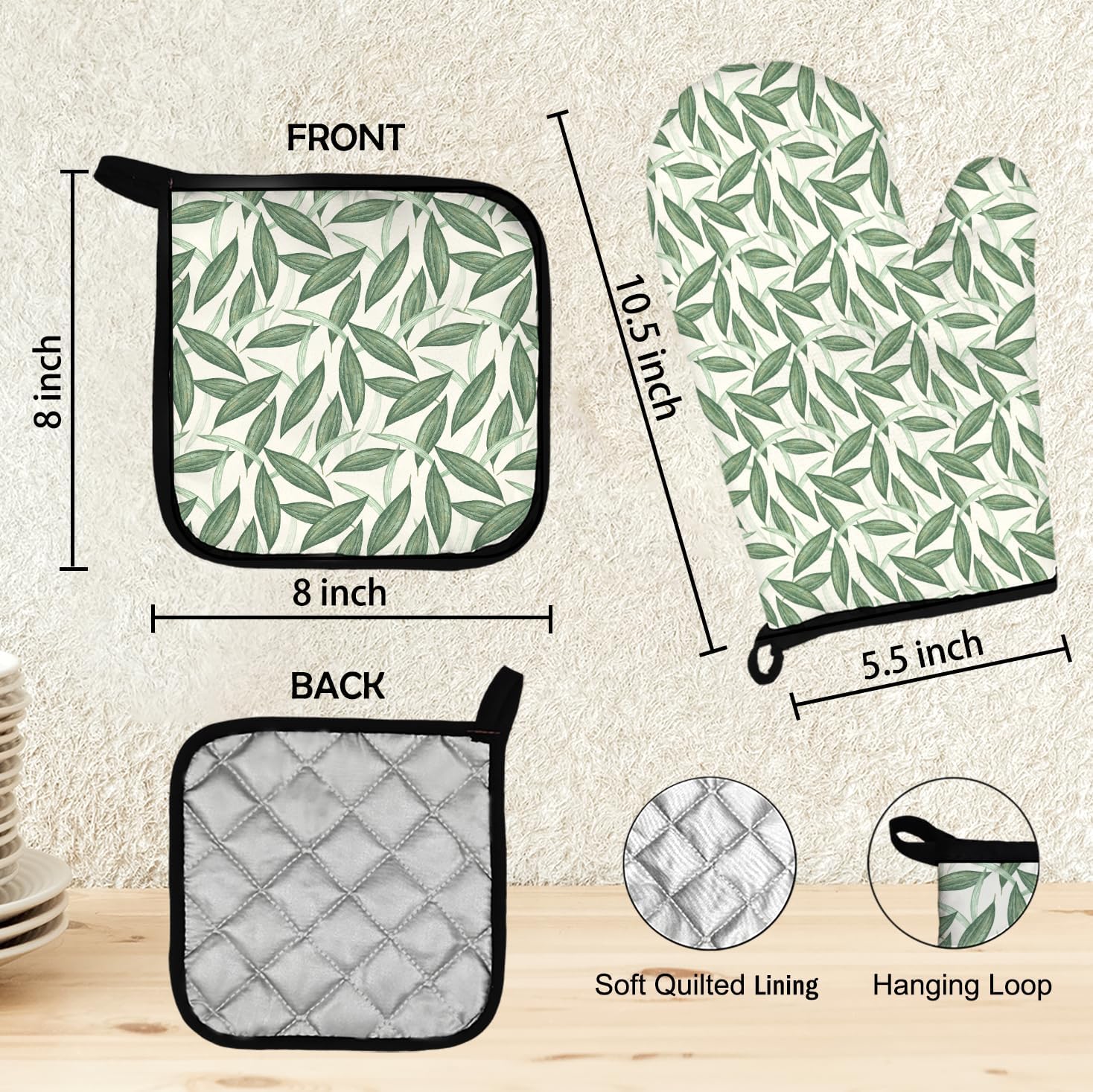 Safe Heat-Resistant Summer Plant Oven Mitts Potholders Set