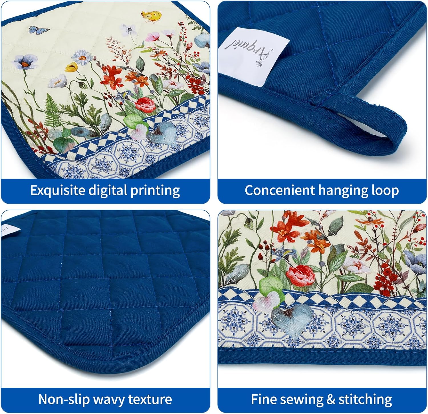 Retro Wildflowers Oven Mitts Pot Holders 4Pcs