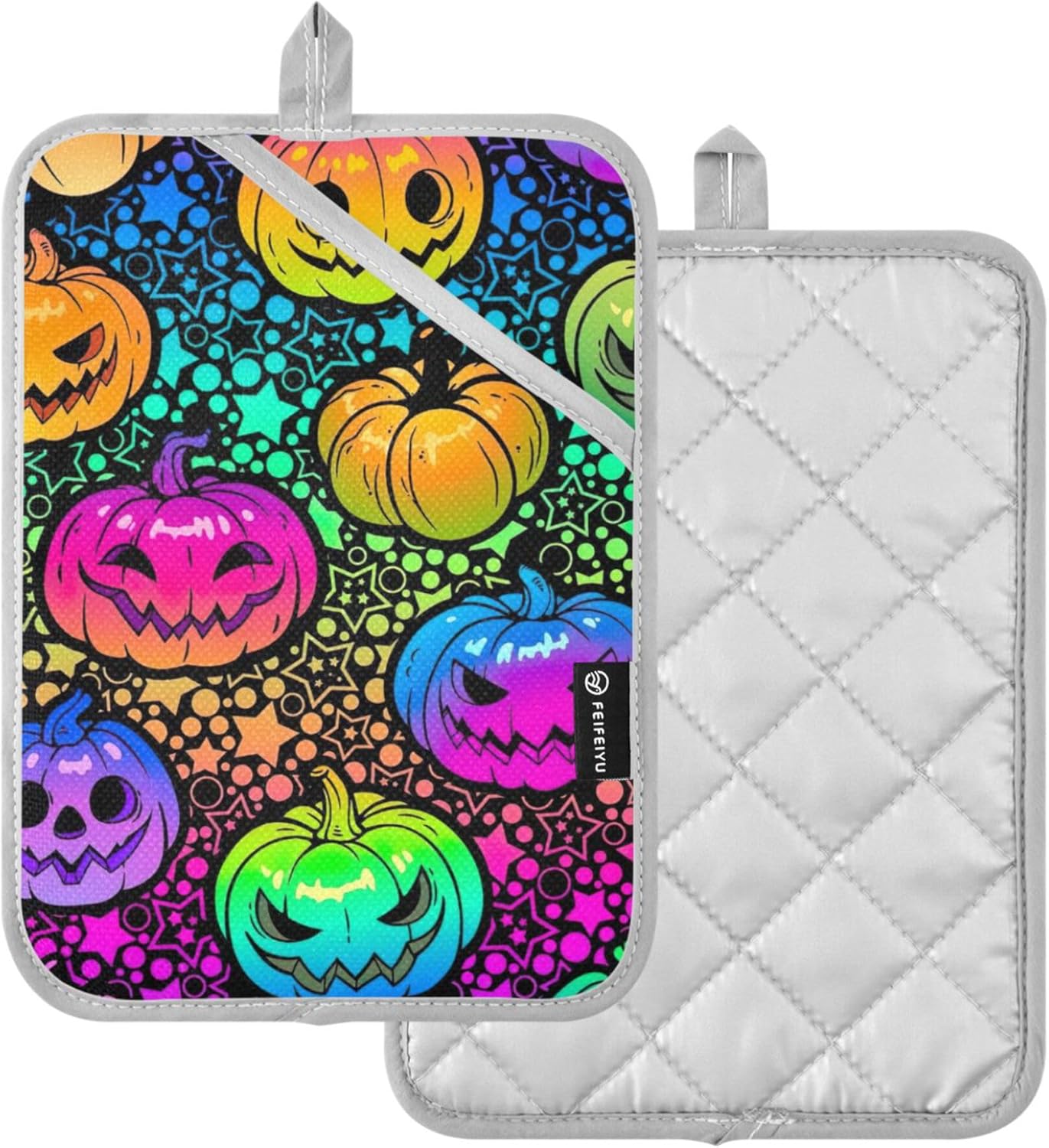Bright Rainbow Halloween Pumpkins Pot Holder Set Heat-Resistant Cute Functional