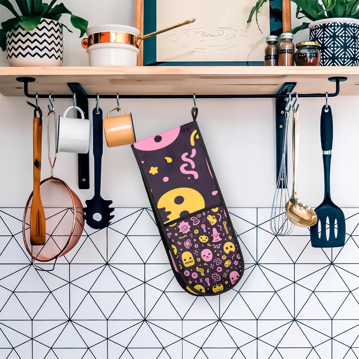 Halloween Abstract Ghosts Double Oven Mitts