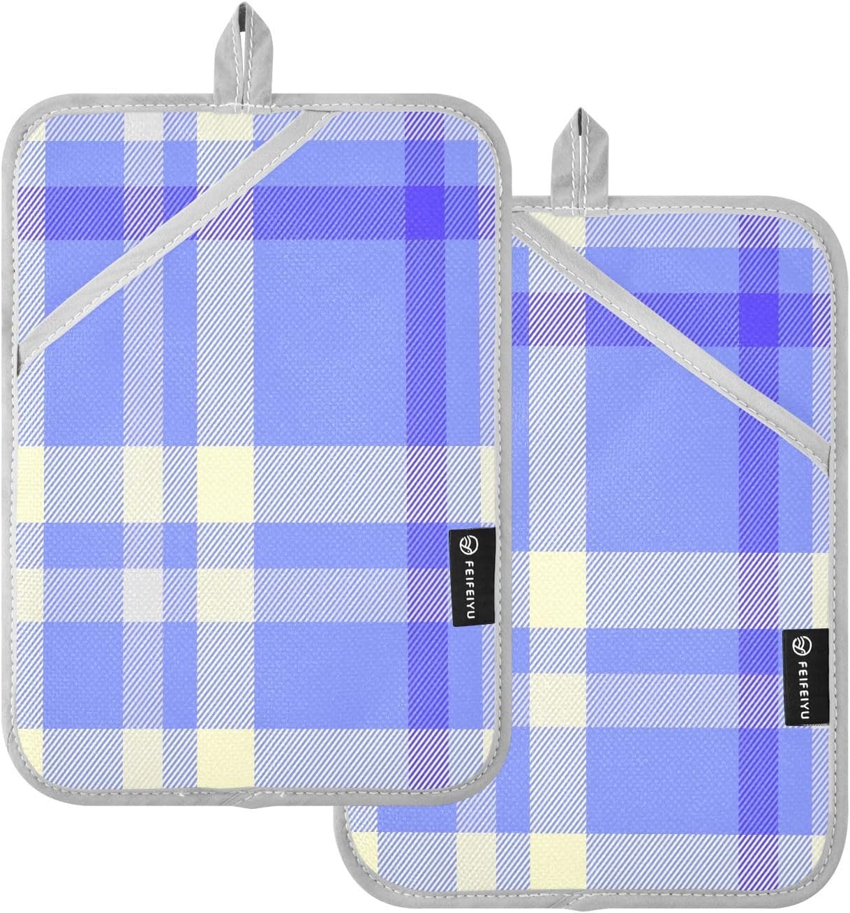 Kcldeci Check-in Blue and Lemon Two-Pack Pot Holder Set