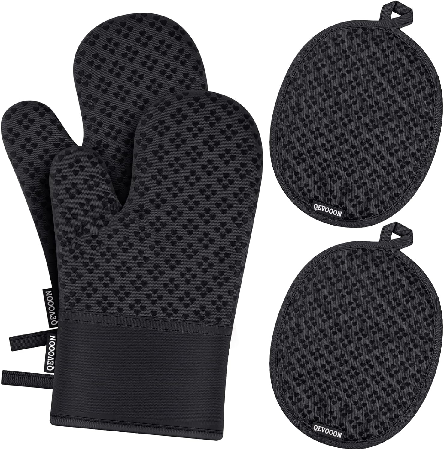 Qevooon Oven Mitts Pot Holders Set - Heat Resistant Silicone grip Easy to Use