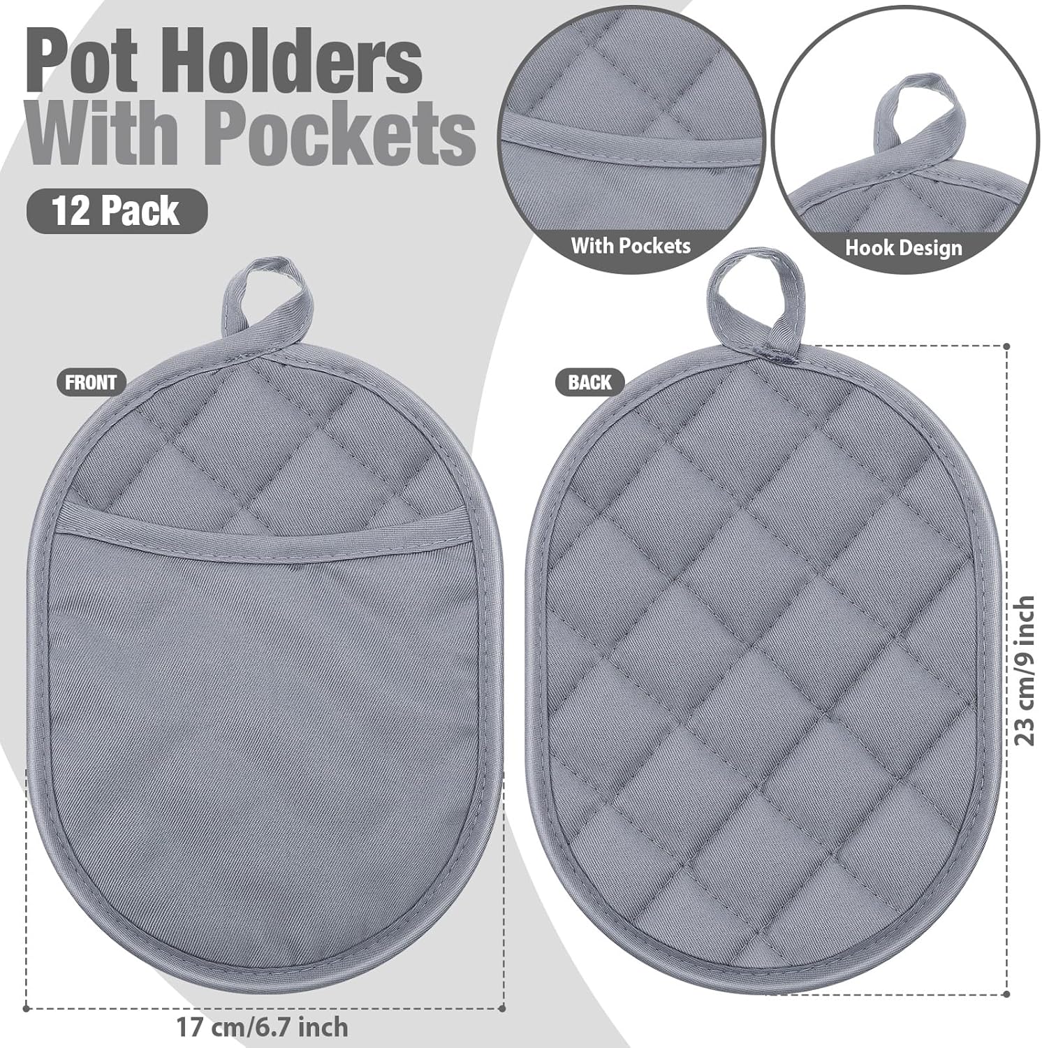 Set of 12 Heat-Resistant Gray Oval Pot Holders for Kitchen