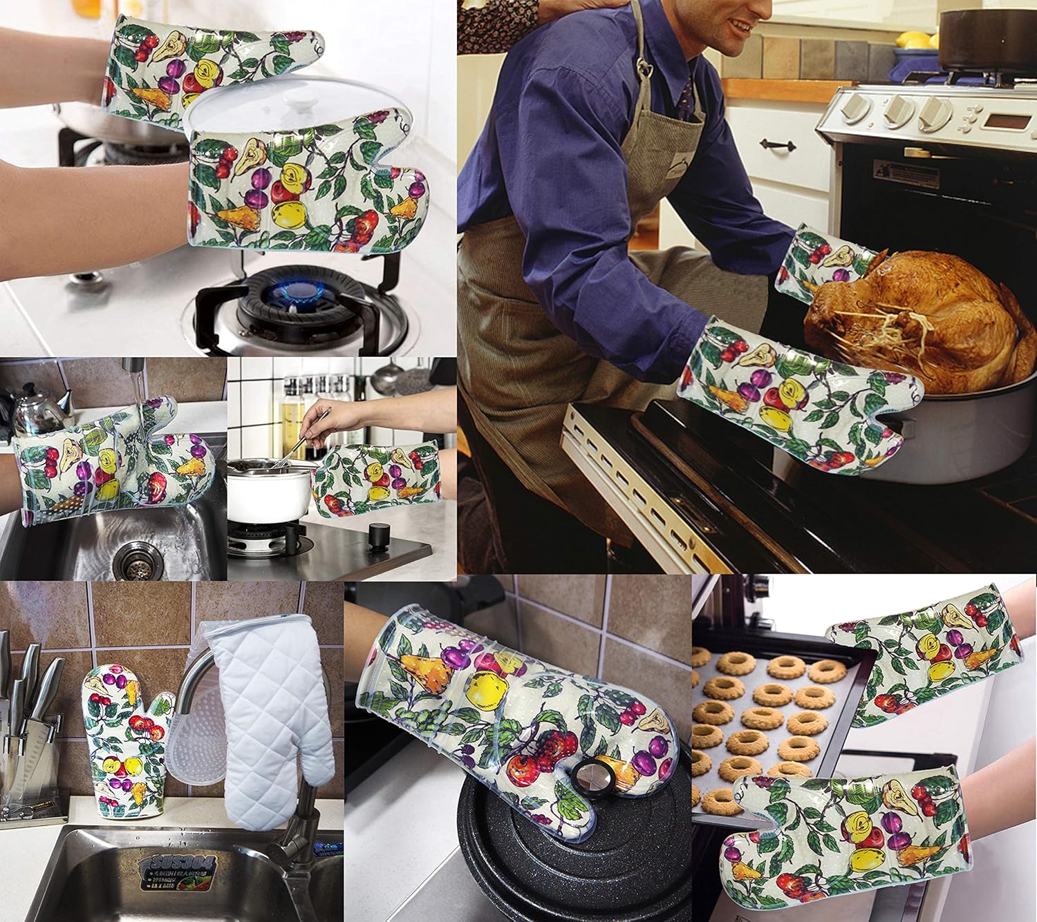 3-Piece Heat-Resistant Silicone Oven Mitts