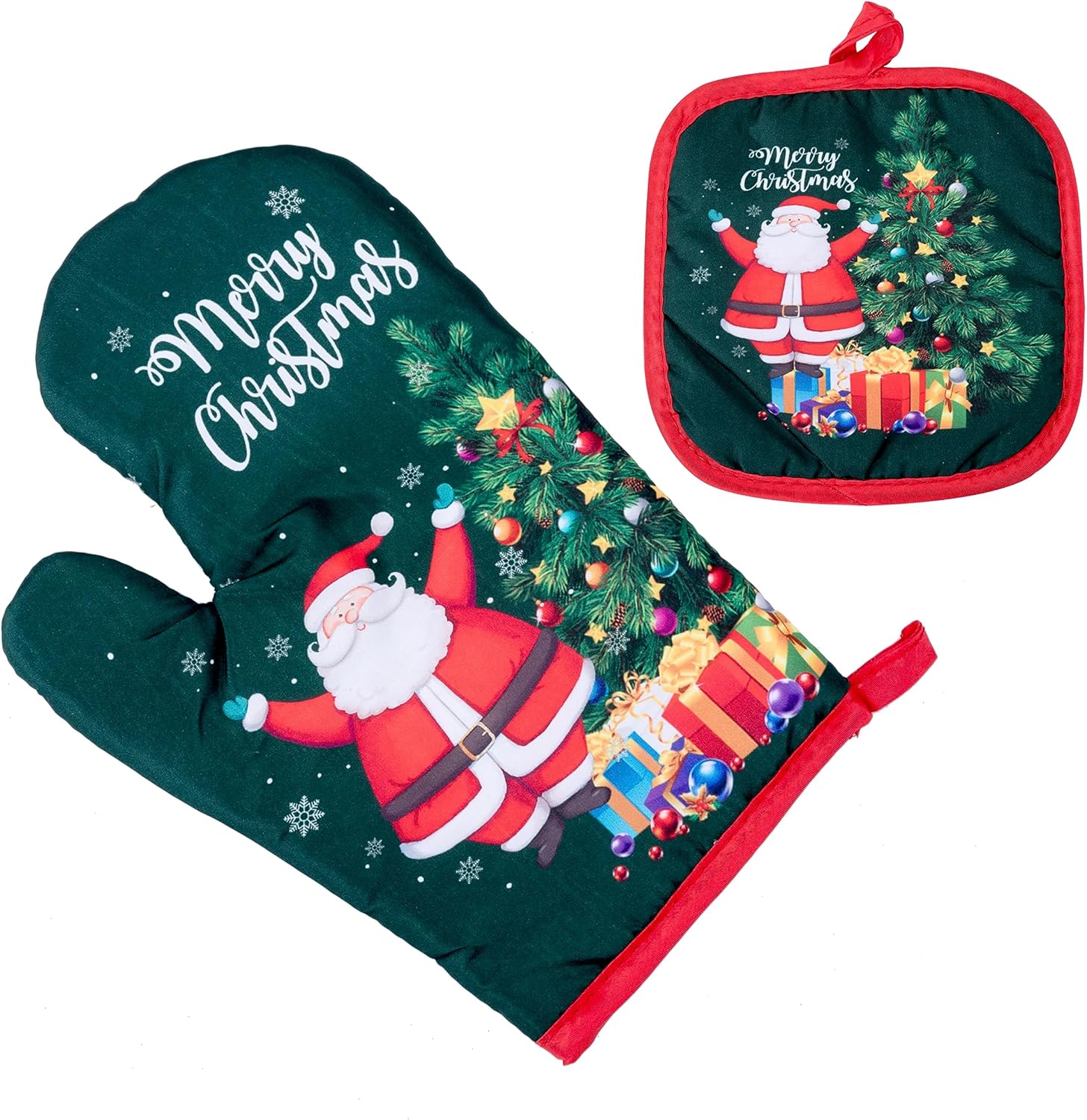 Merry Christmas Oven Mitts Pot Holder Set Chefs Helper