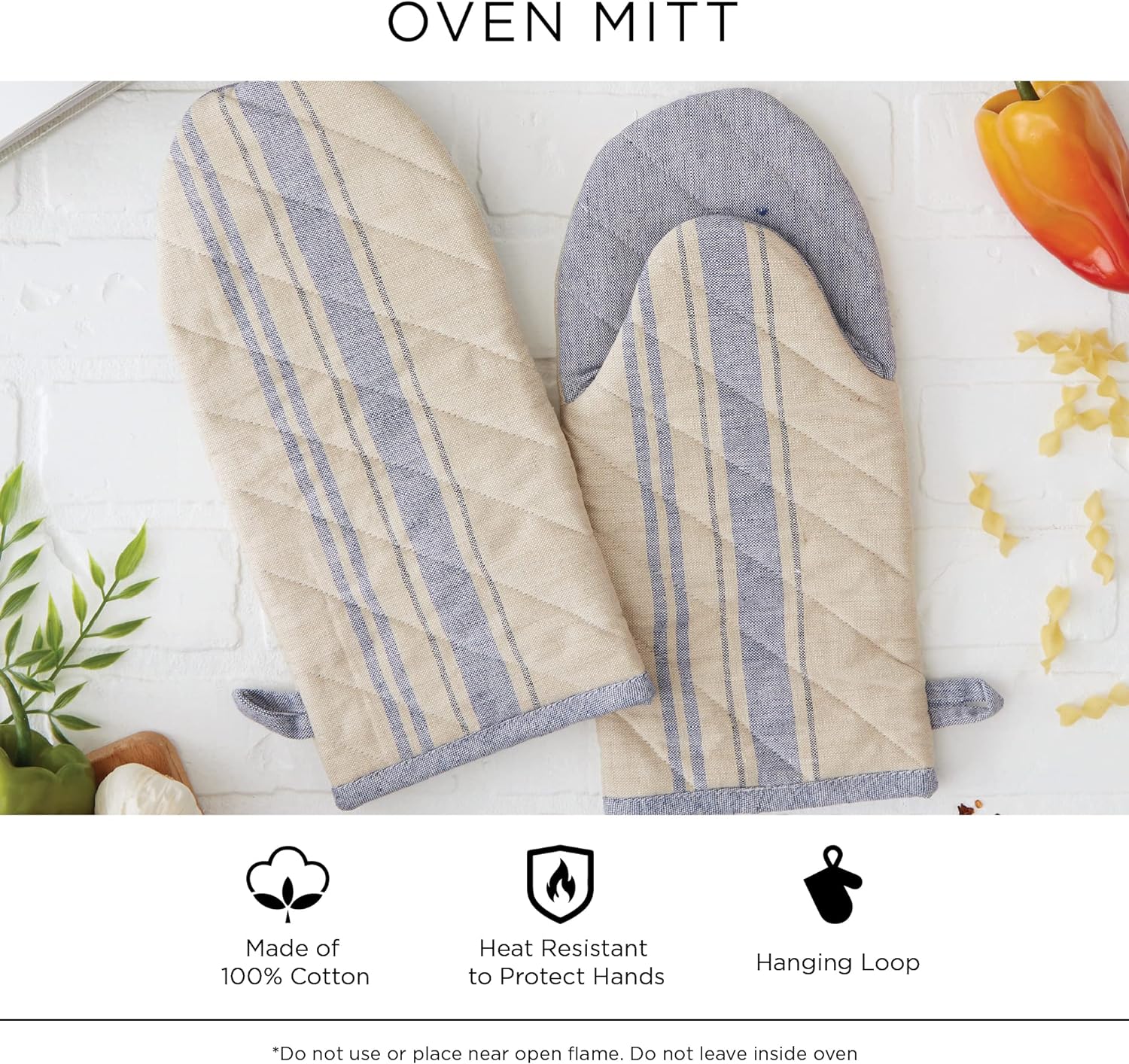 DII Lattice Basics Collection Oven Mitt Set Two-Piece Nautical Blue