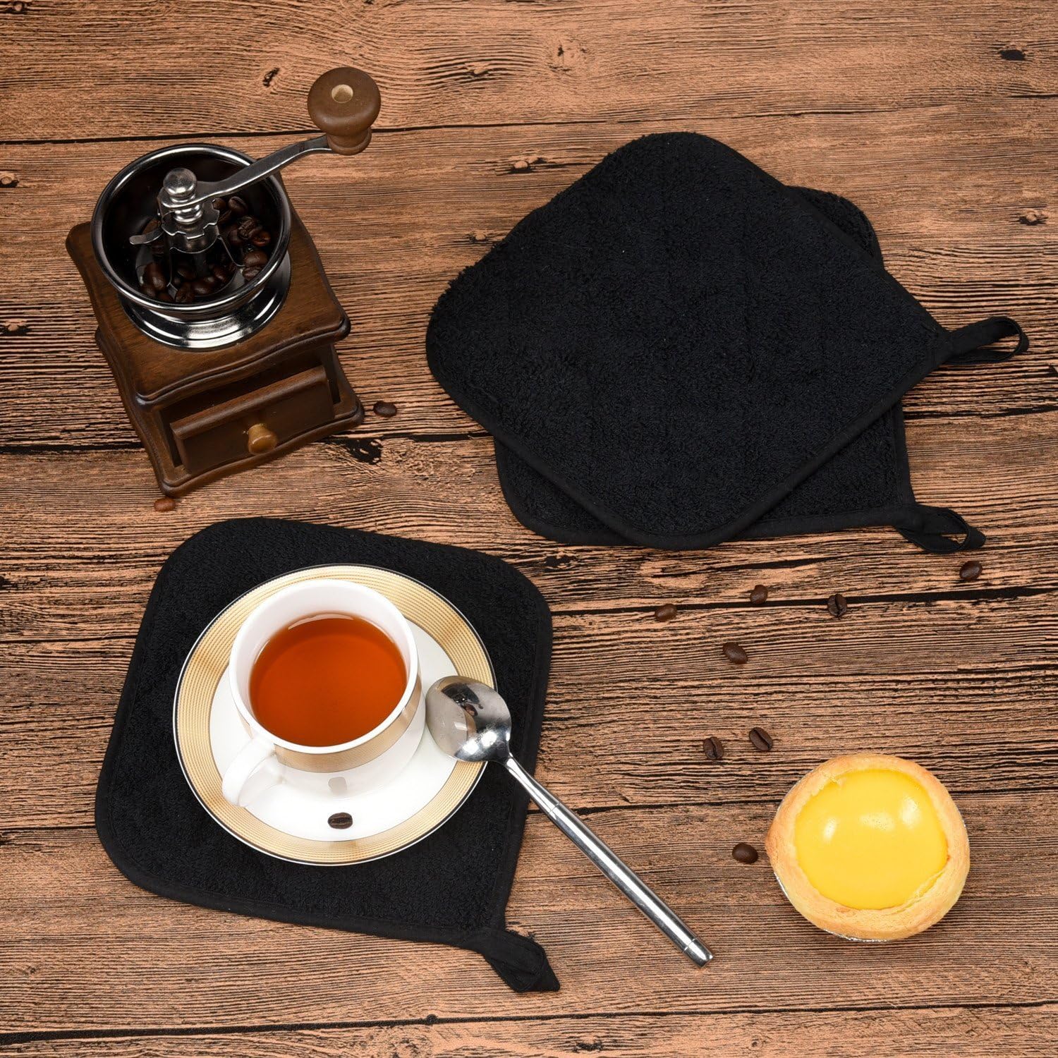 Lifaith 100 Cotton Terry Potholder Set of 5 Heat Resistant Black