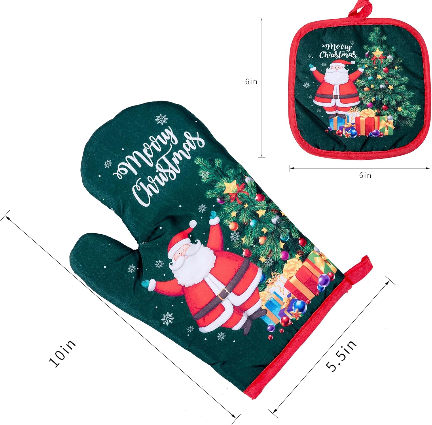 Merry Christmas Oven Mitts Pot Holder Set Chefs Helper