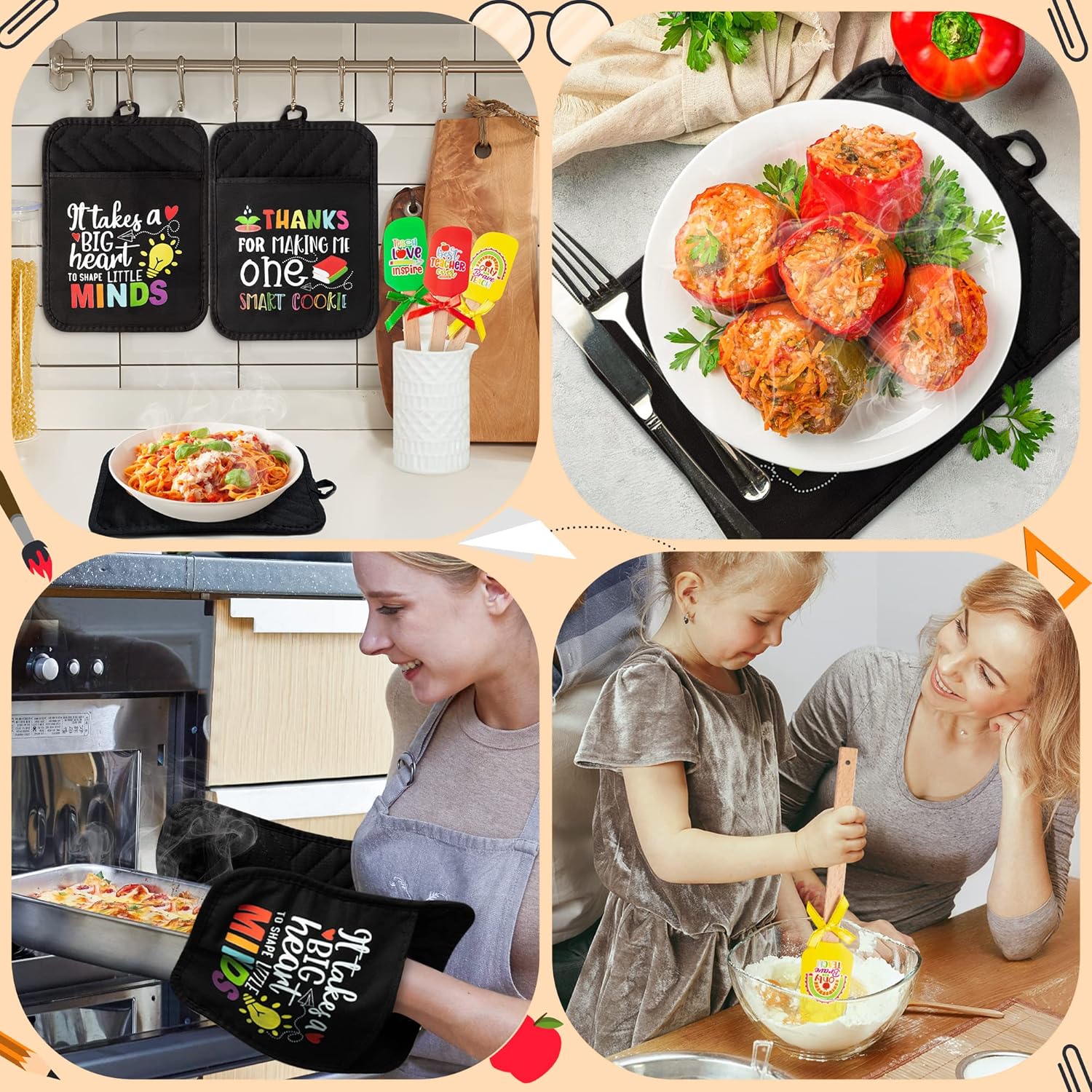 R HORSE 6Pcs Funny Baking Pot Holders Silicone Spatula Set Teacher Gifts