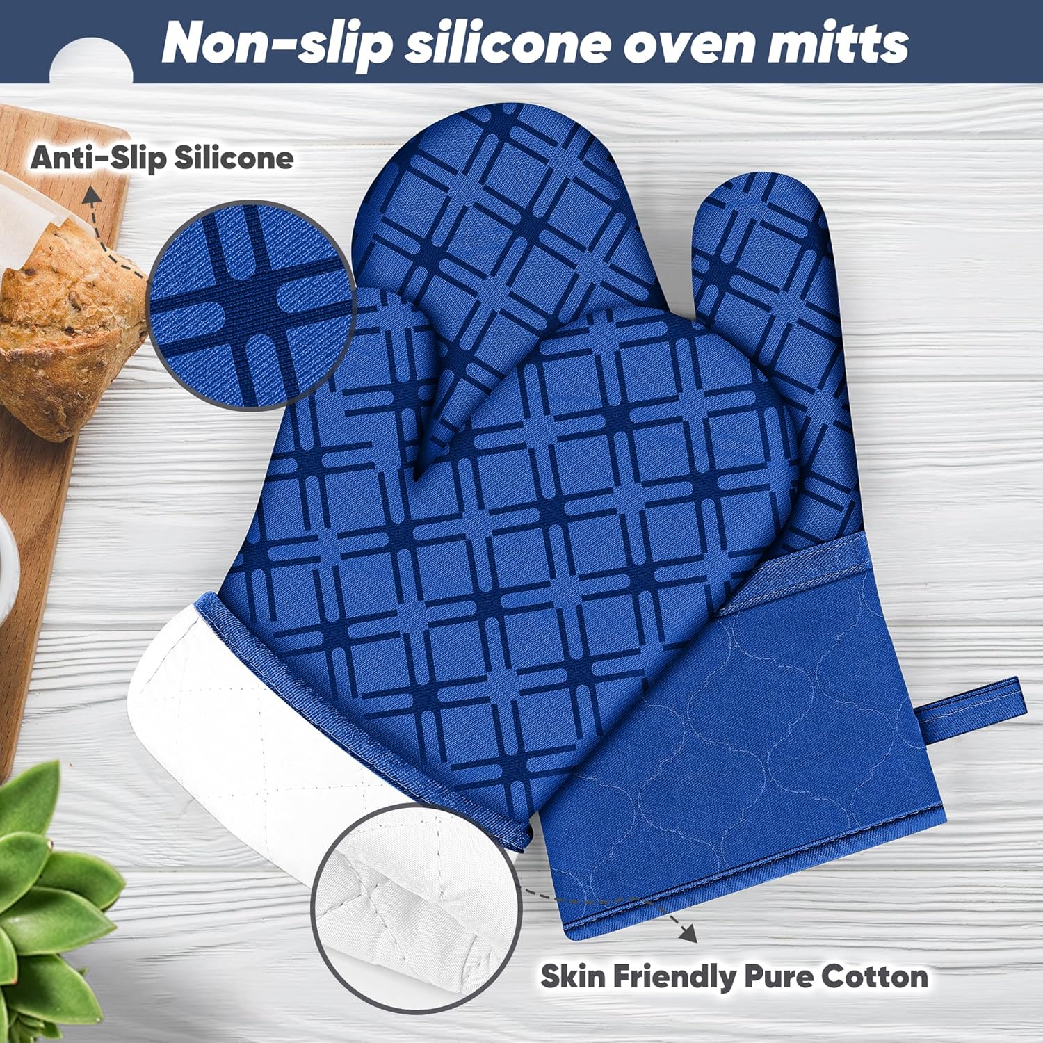 Oven Mitts and Pot Holders Set with 500 Heat Resistance Royal Blue
