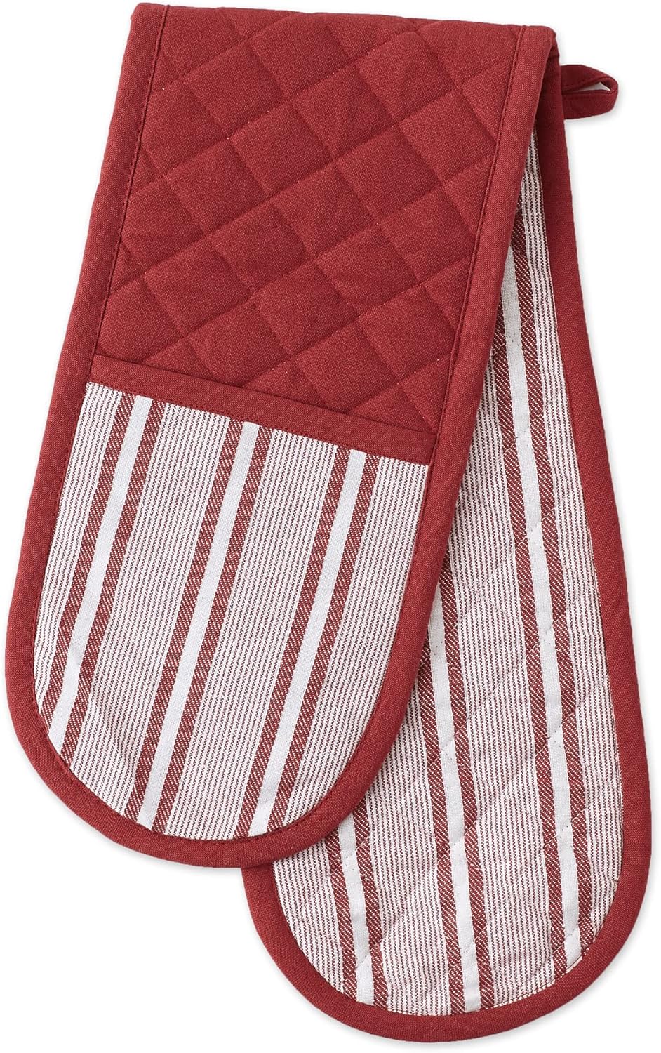 DII Double Strip Chefs Oven Mitt Heat-Resistant Cotton Padded 35x75 Barn Red